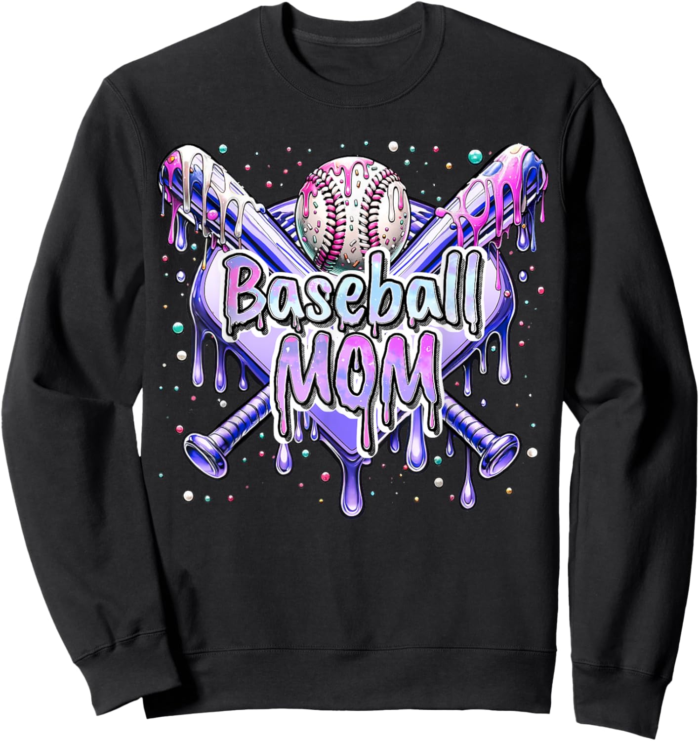 Baseball Mom Bat Ball Base Drip Themed Sports Mother's Day Sweatshirt - Sweatshirt | Black