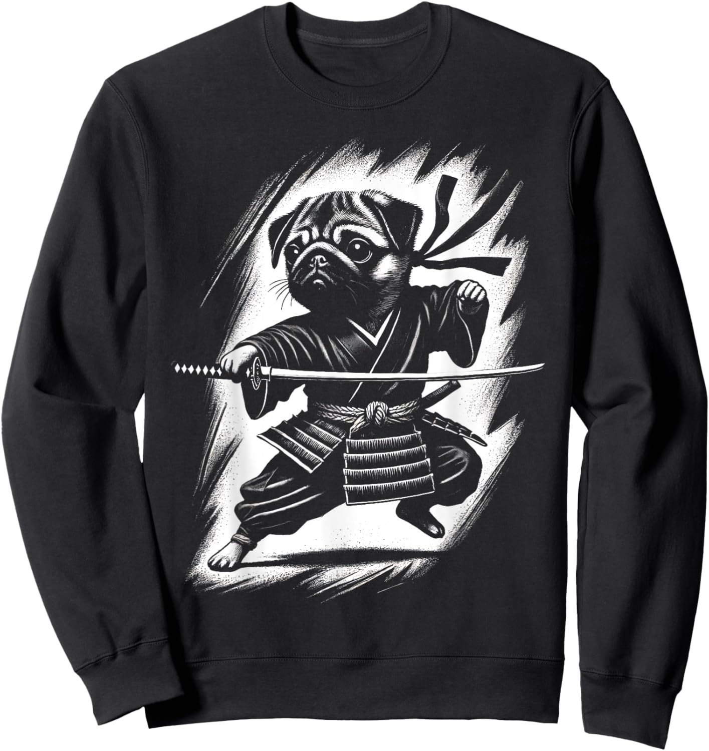 Pug Dog Japanese Samurai Warrior Ninja Japan Mom Dad Kids Sweatshirt - Sweatshirt | Black