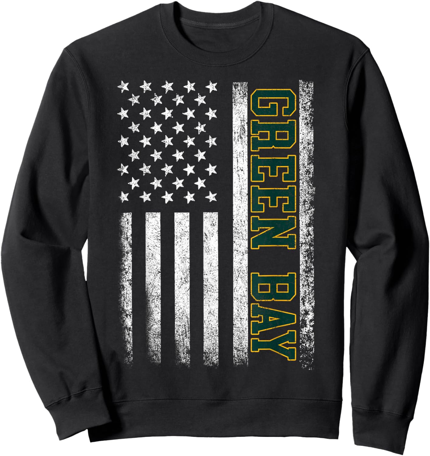 Green Bay US Flag Men Women Vintage Sweatshirt - Sweatshirt | Black