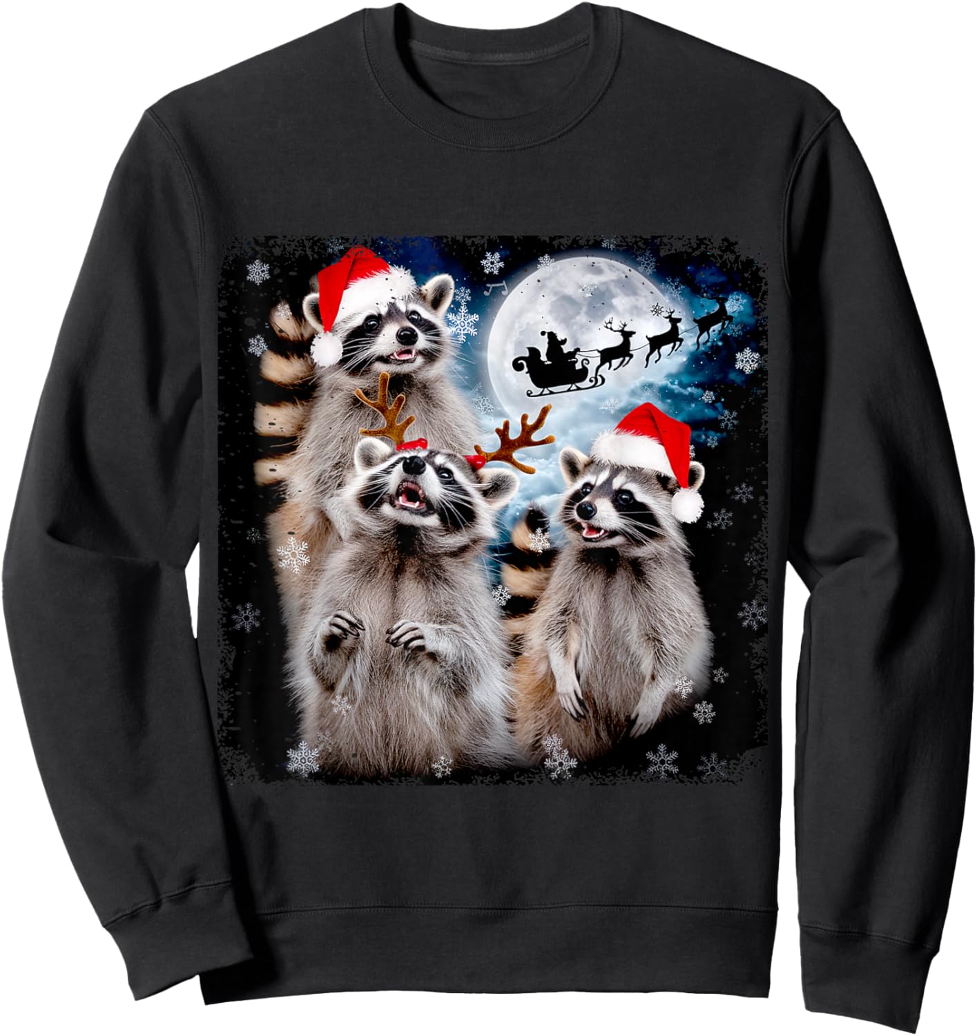 Funny Christmas Moon Howling Raccoon Xmas Men, Women, Kid Sweatshirt - Sweatshirt | Black