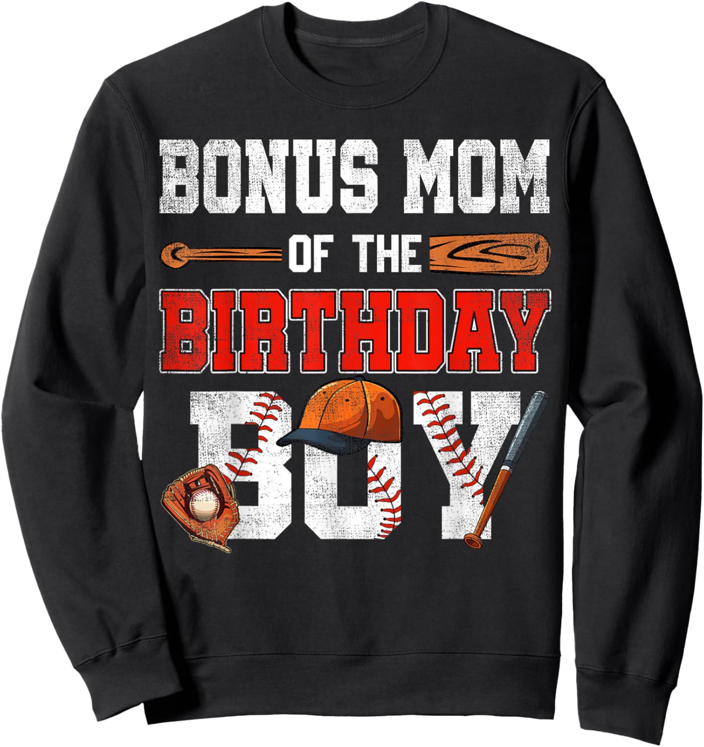 Bonus Mom Of The Birthday Boy Baseball Bday Family Sweatshirt - Sweatshirt | Black
