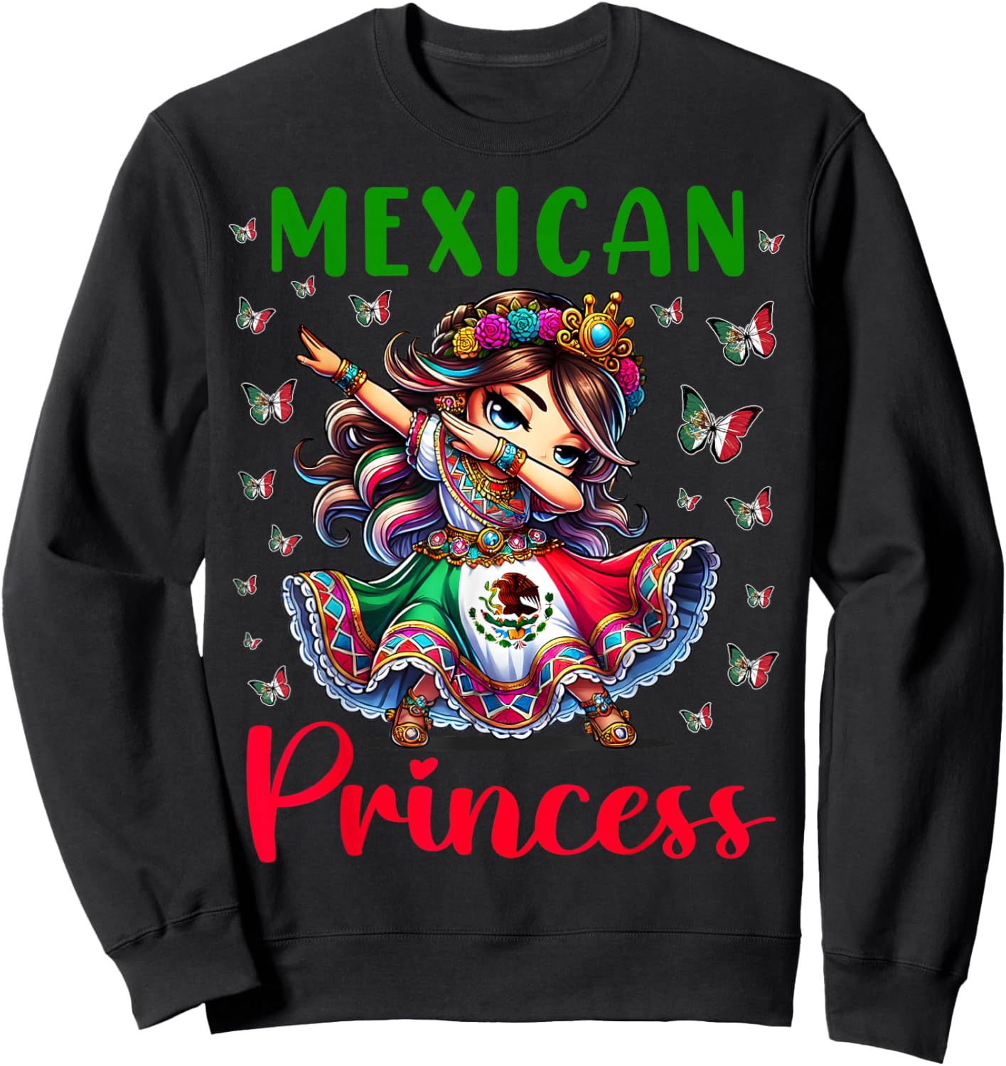 Mexican Princess Flag Latina Mexicana for Girls Kids Sweatshirt - Sweatshirt | Black
