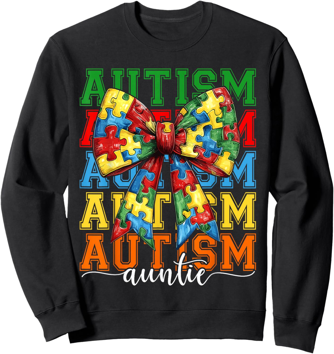 Autism Auntie Heart Coquette Bow Autism Awareness Aunt Sweatshirt - Sweatshirt | Black