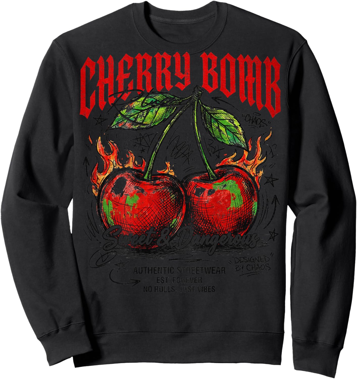 Früchte Obst Backprint Streetwear Mode Vintage Damen Herren Sweatshirt - Sweatshirt | Black