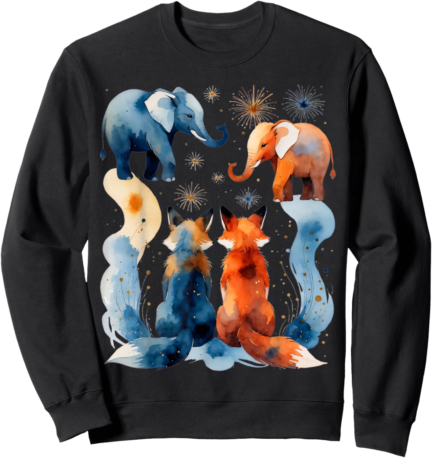 Illustration Animale Abstraite avec éléphants et Renards Sweatshirt - Sweatshirt | Black