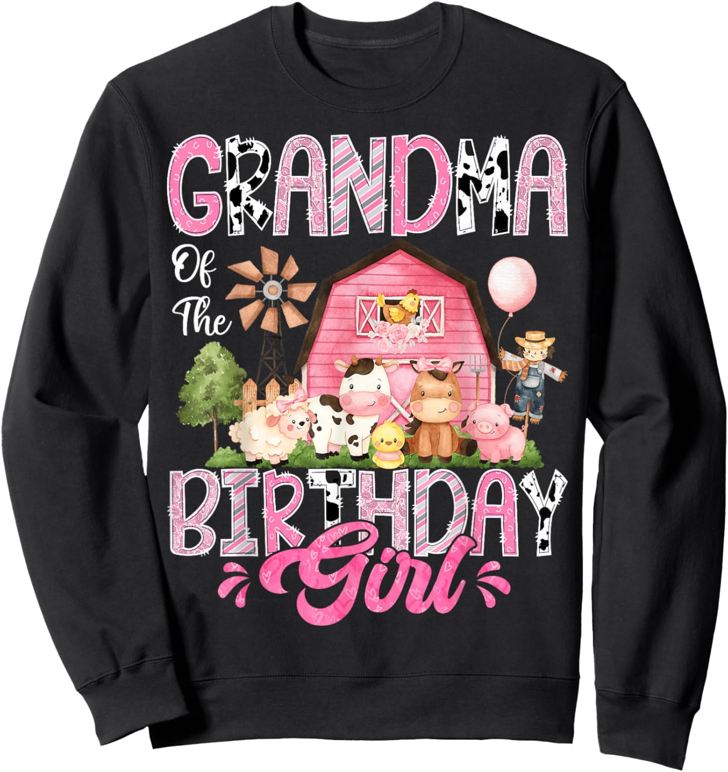 Grandma Of The Birthday Girl Pink Farm Cow First Birthday Sweatshirt - Sweatshirt | Black