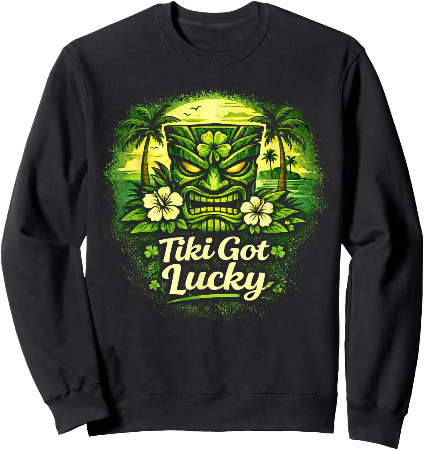 Tiki Got Lucky Shamrock Tiki Hawaii, Ambiance des îles Tropicales Sweatshirt - Sweatshirt | Black