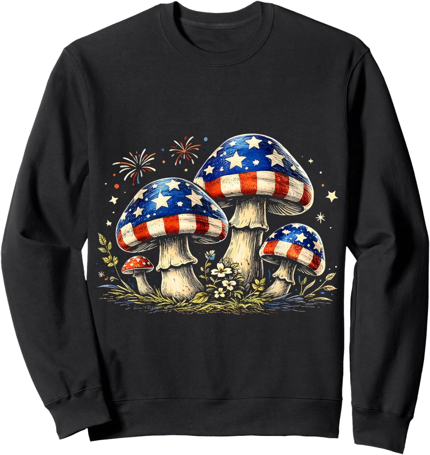 Fourth of July Patriotic American Flag Mushrooms Sweatshirt - Sweatshirt | Black