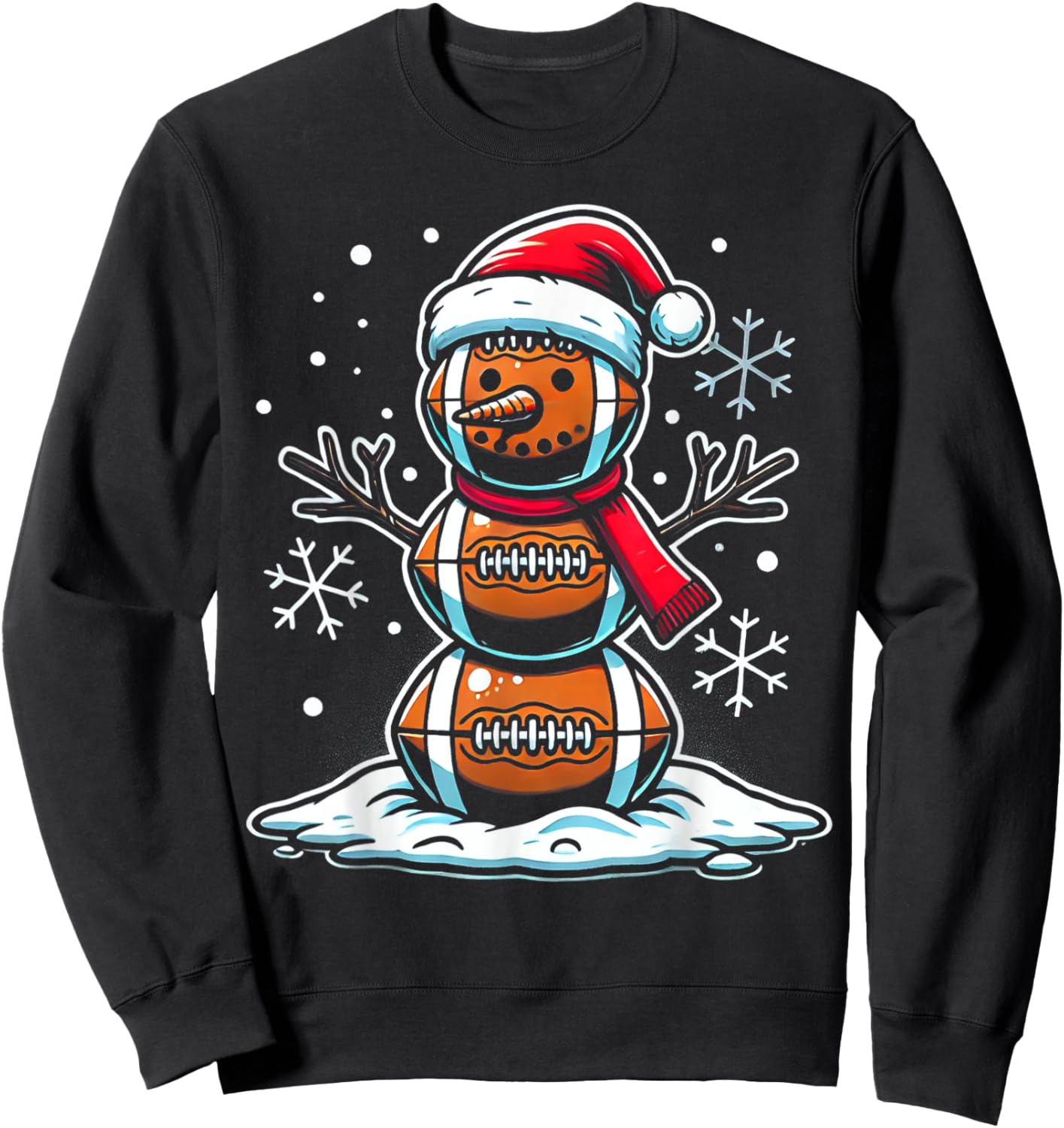 Christmas Football Snowman Holiday Sports Design Sweatshirt - Sweatshirt | Black