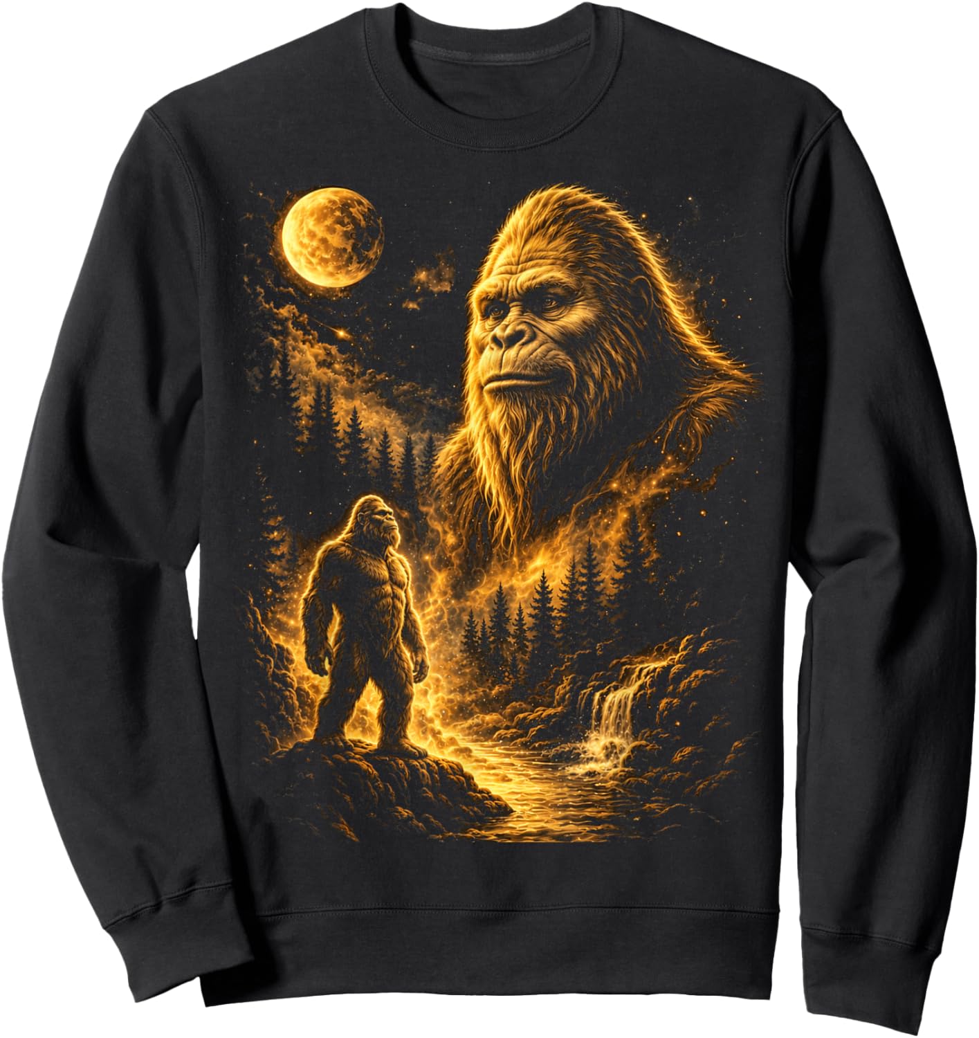 Bigfoot Sasquatch Cryptid Big Foot Moon Nature Sweatshirt - Sweatshirt | Black