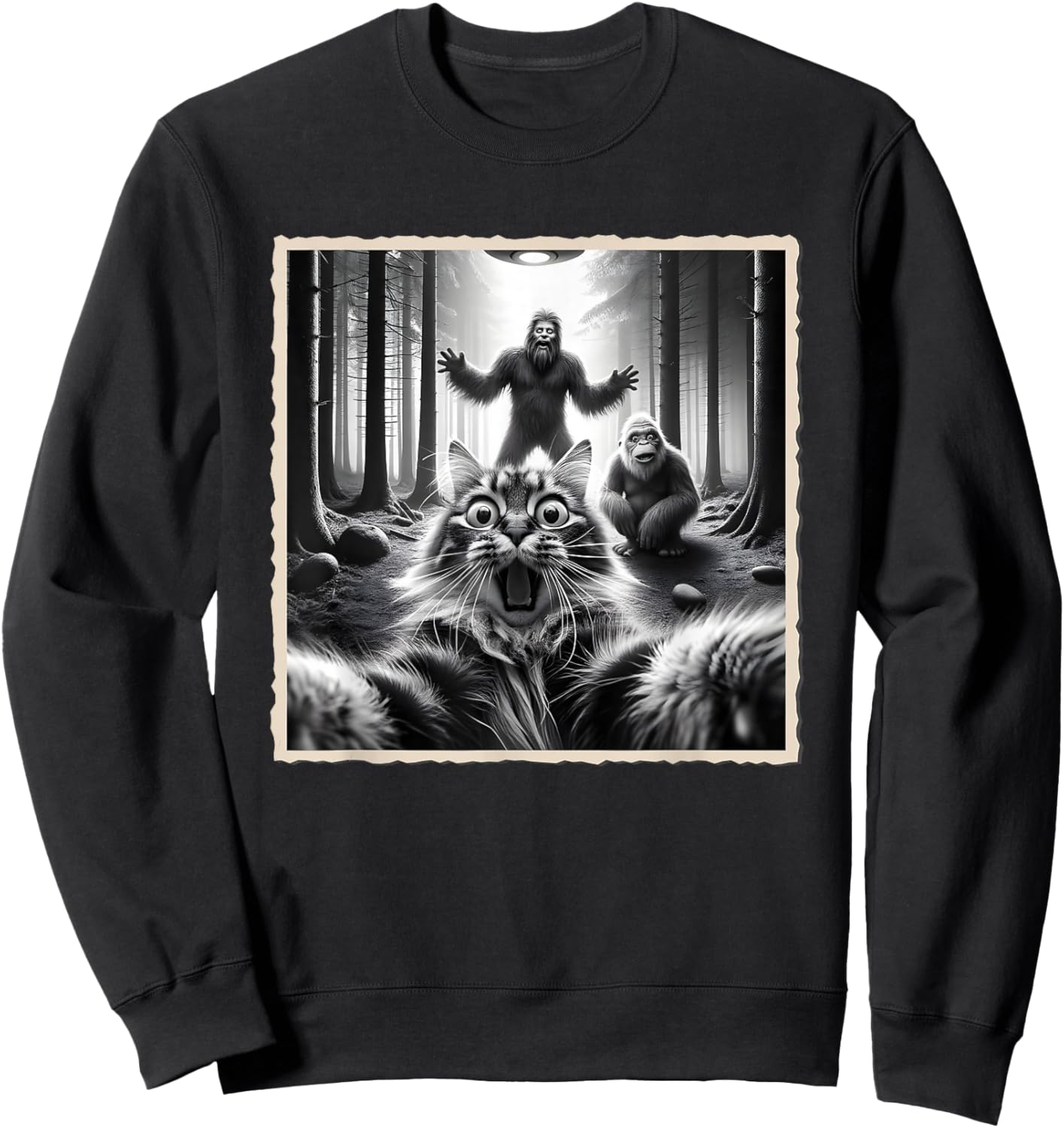 Cat Selfie With Bigfoot; Funny Sasquatch & Cat Sweatshirt - Sweatshirt | Black
