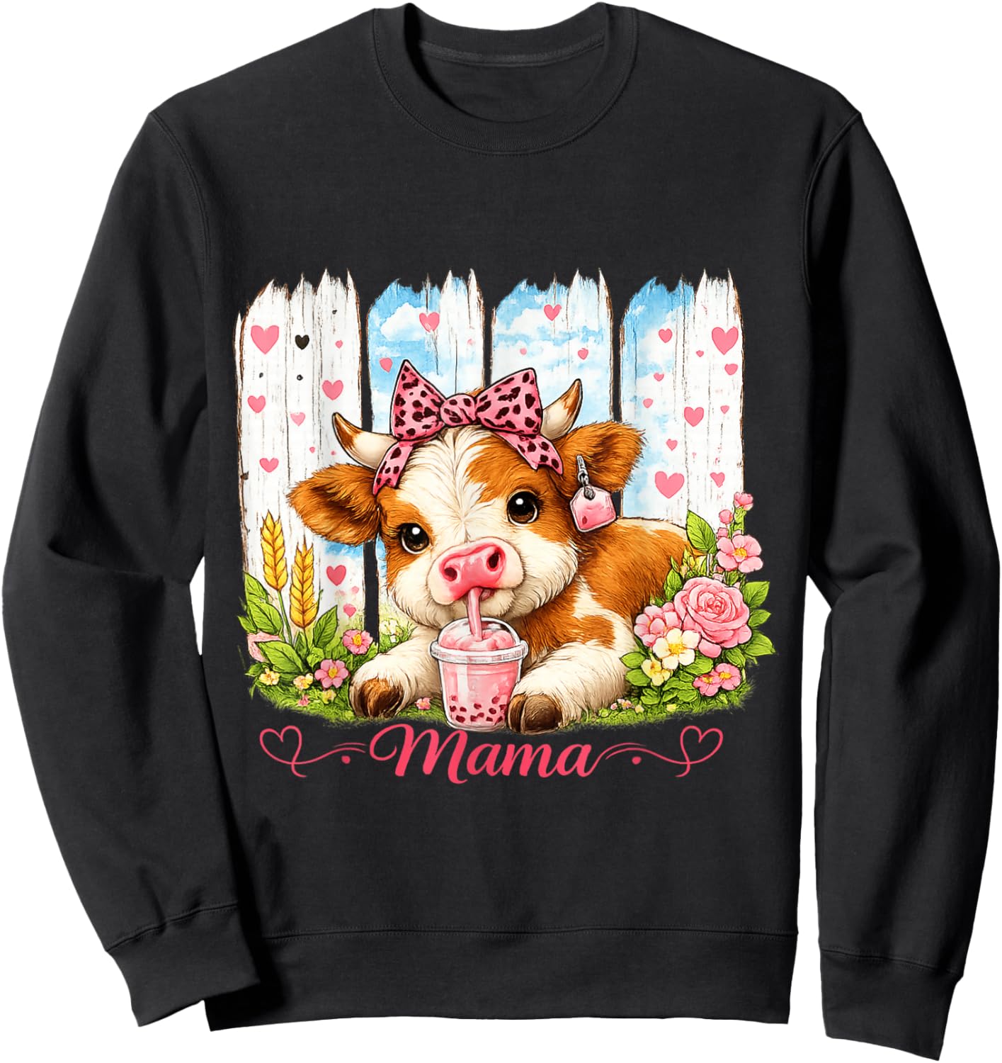 Farm Animal Scottish Highland Cow Mom Happy Mother's Day Sweatshirt - Sweatshirt | Black