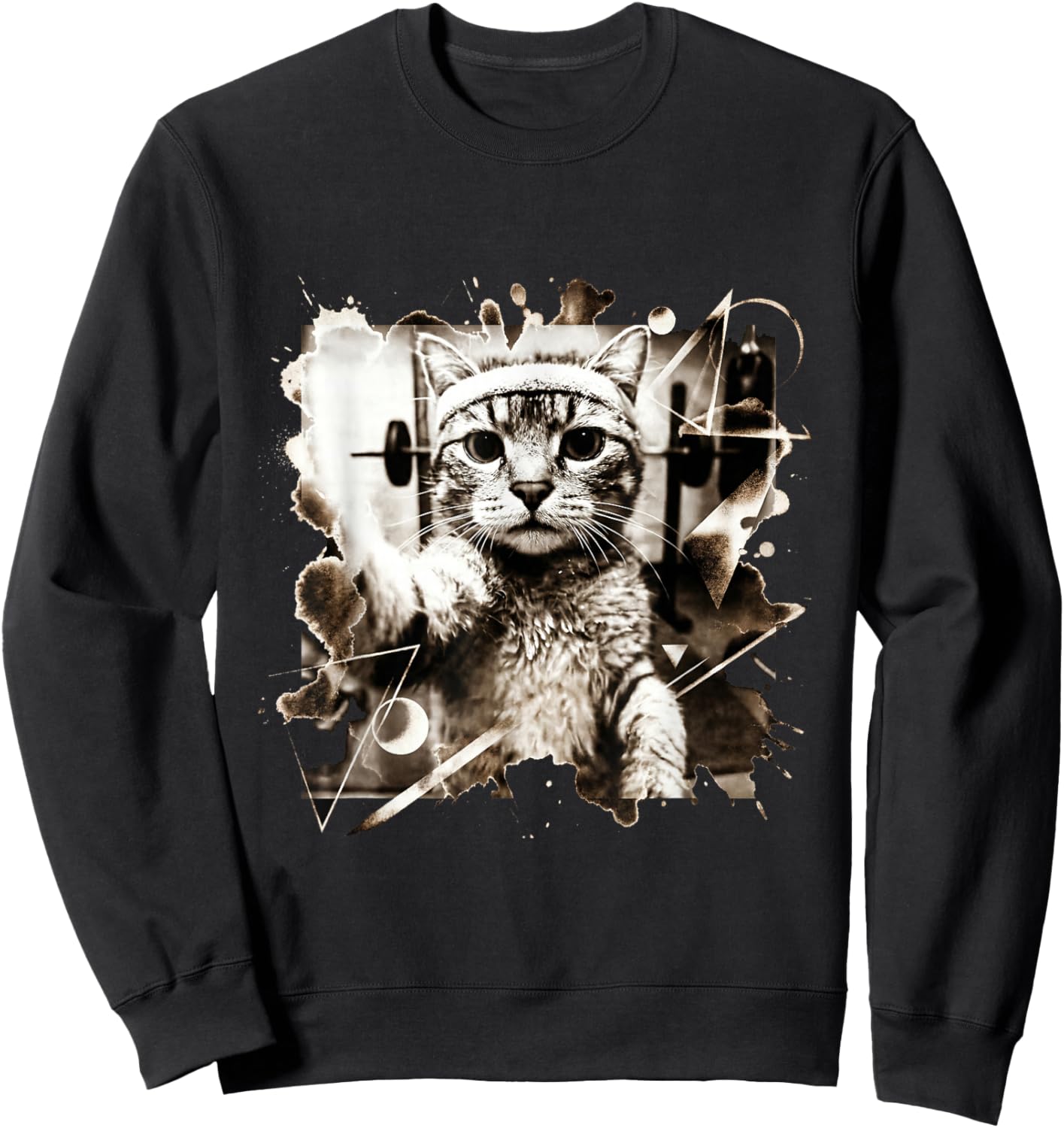 Funny Cat Selfie Gym Workout Weightlifting Cat Animal Themed Sweatshirt - Sweatshirt | Black