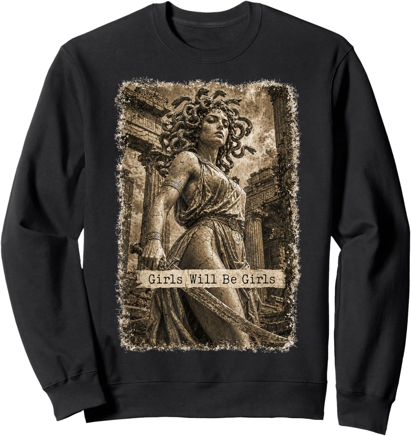 Girl Will Be Girls Medusa Feminist Witch Monster Halloween Sweatshirt - Sweatshirt | Black