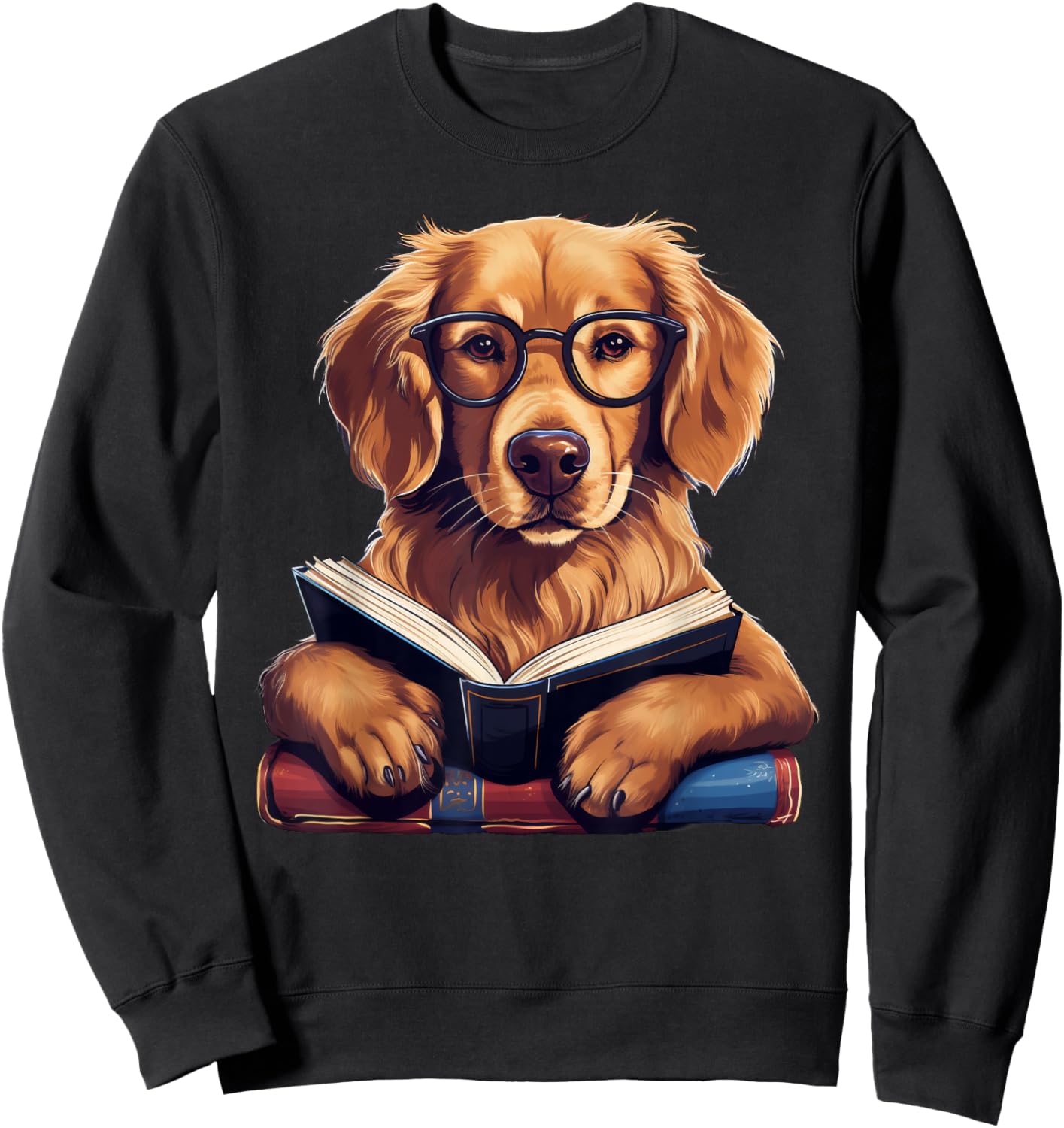 Cute Dog Golden Retriever Reading Book Men Women Girls Kids Sweatshirt - Sweatshirt | Black