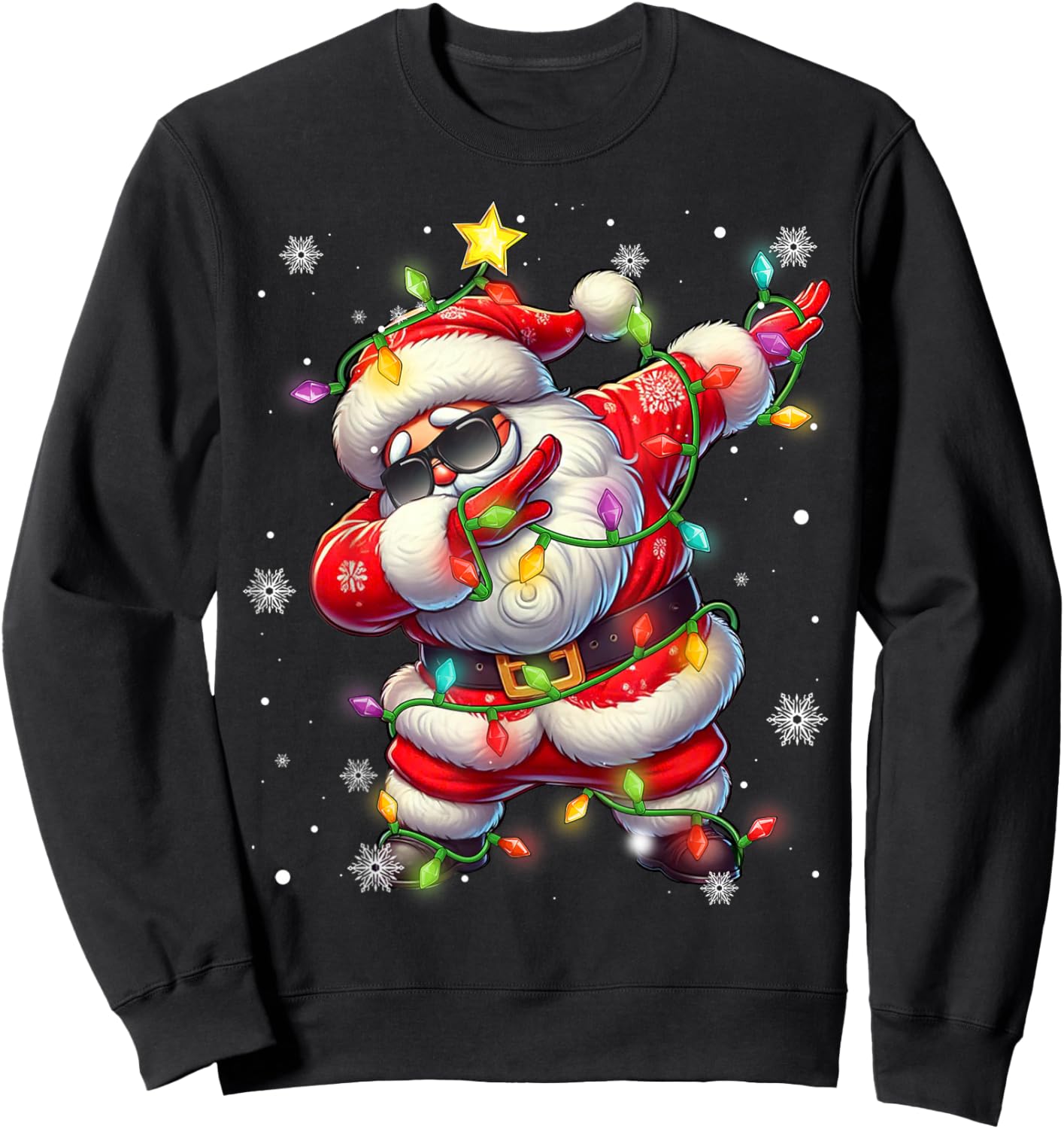 Dabbing Santa Xmas Lights Boys Men Kids Funny Christmas Sweatshirt - Sweatshirt | Black