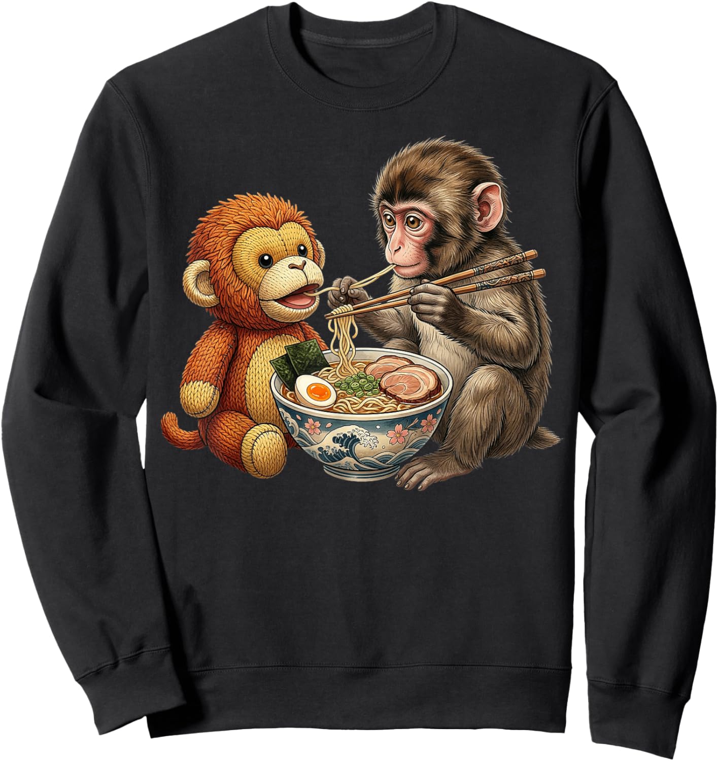 Punch Monkey Eating Ramen Japanese Noodles Anime Lovers Sweatshirt - Sweatshirt | Black