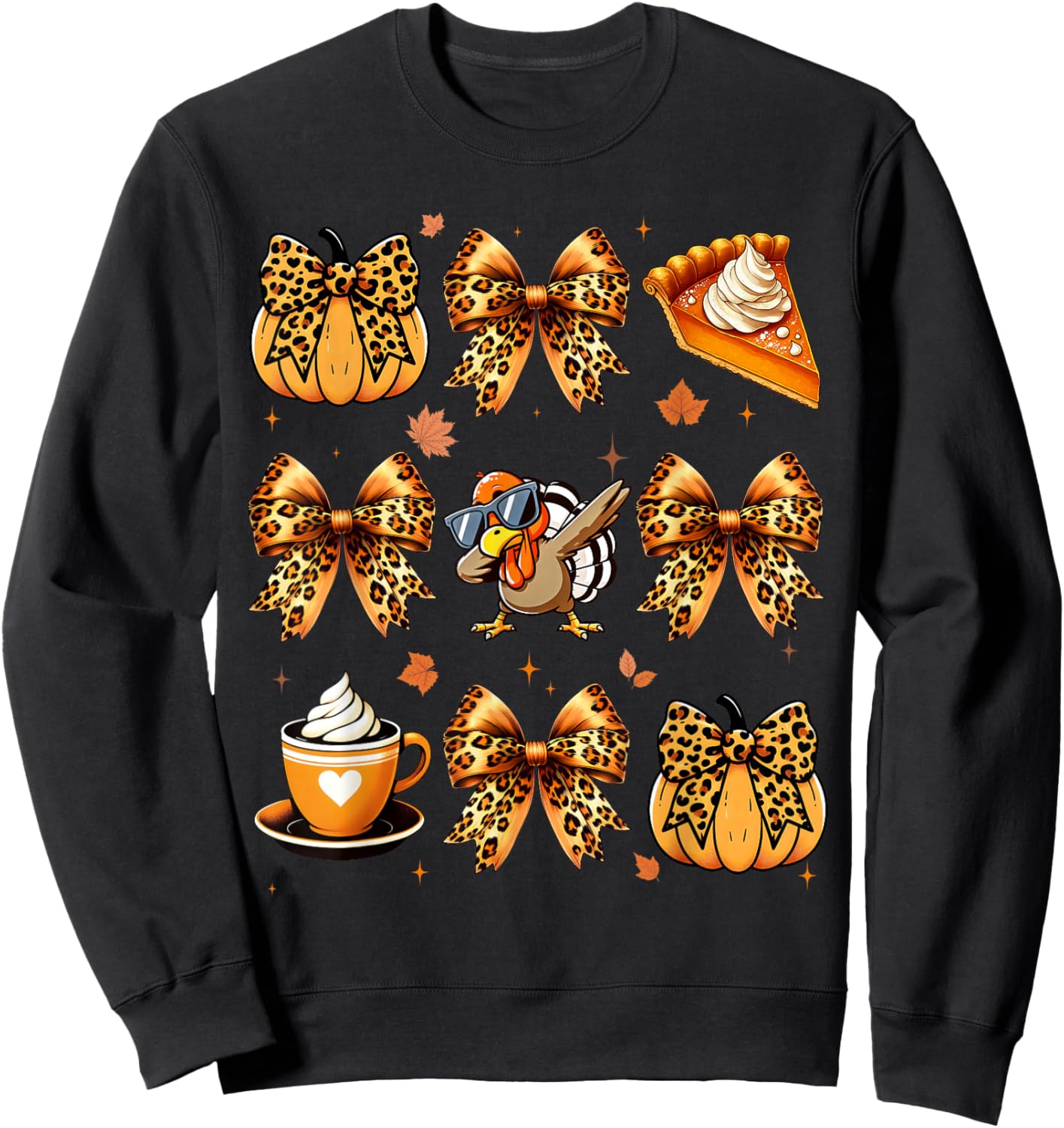 Retro Cute Coquette Bows Turkey Pumpkin Pie Thanksgiving Sweatshirt - Sweatshirt | Black