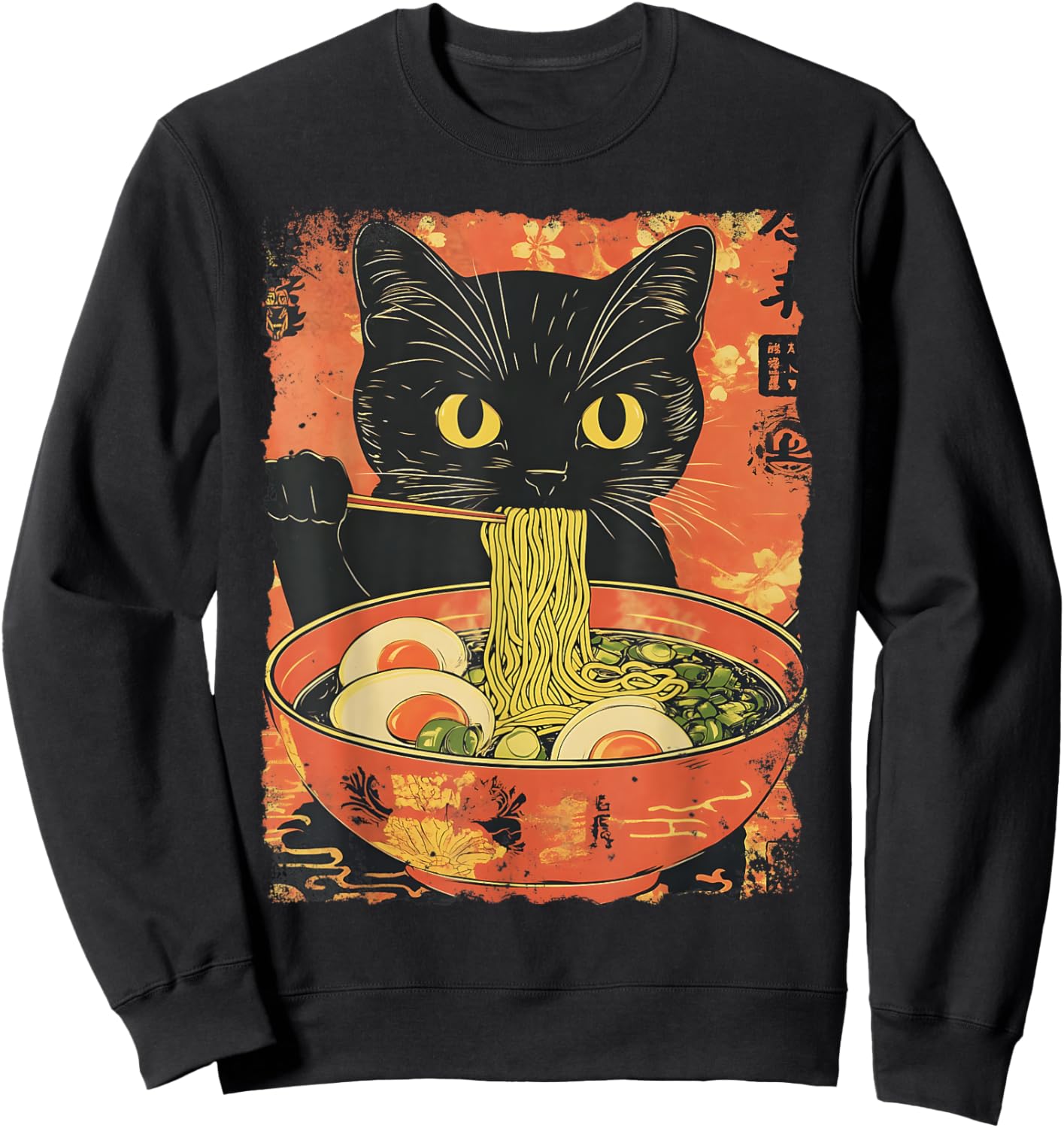Cat Ramen Funny Graphic Japanese Kawaii Cat Anime Gifts Sweatshirt - Sweatshirt | Black