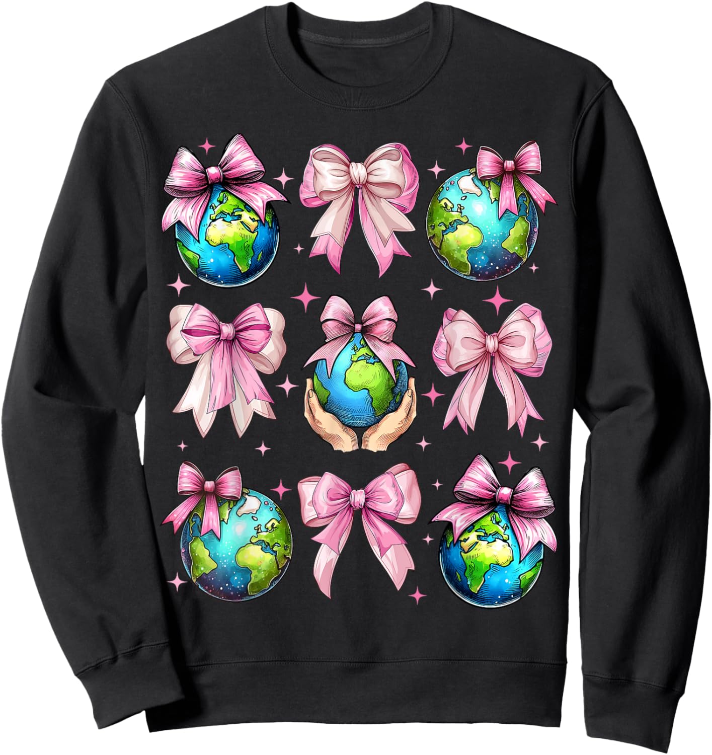 Coquette Bow Earth Day Save the Planet Earth Pink Pink Sweatshirt - Sweatshirt | Black