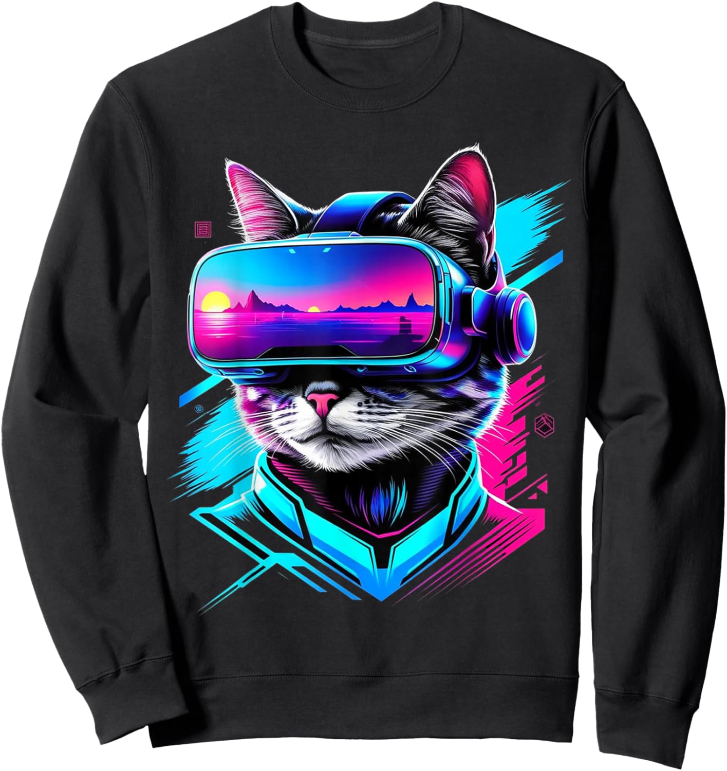 Funny VR Gamer Cat In VR Headset Virtual Reality Gaming Sweatshirt - Sweatshirt | Black