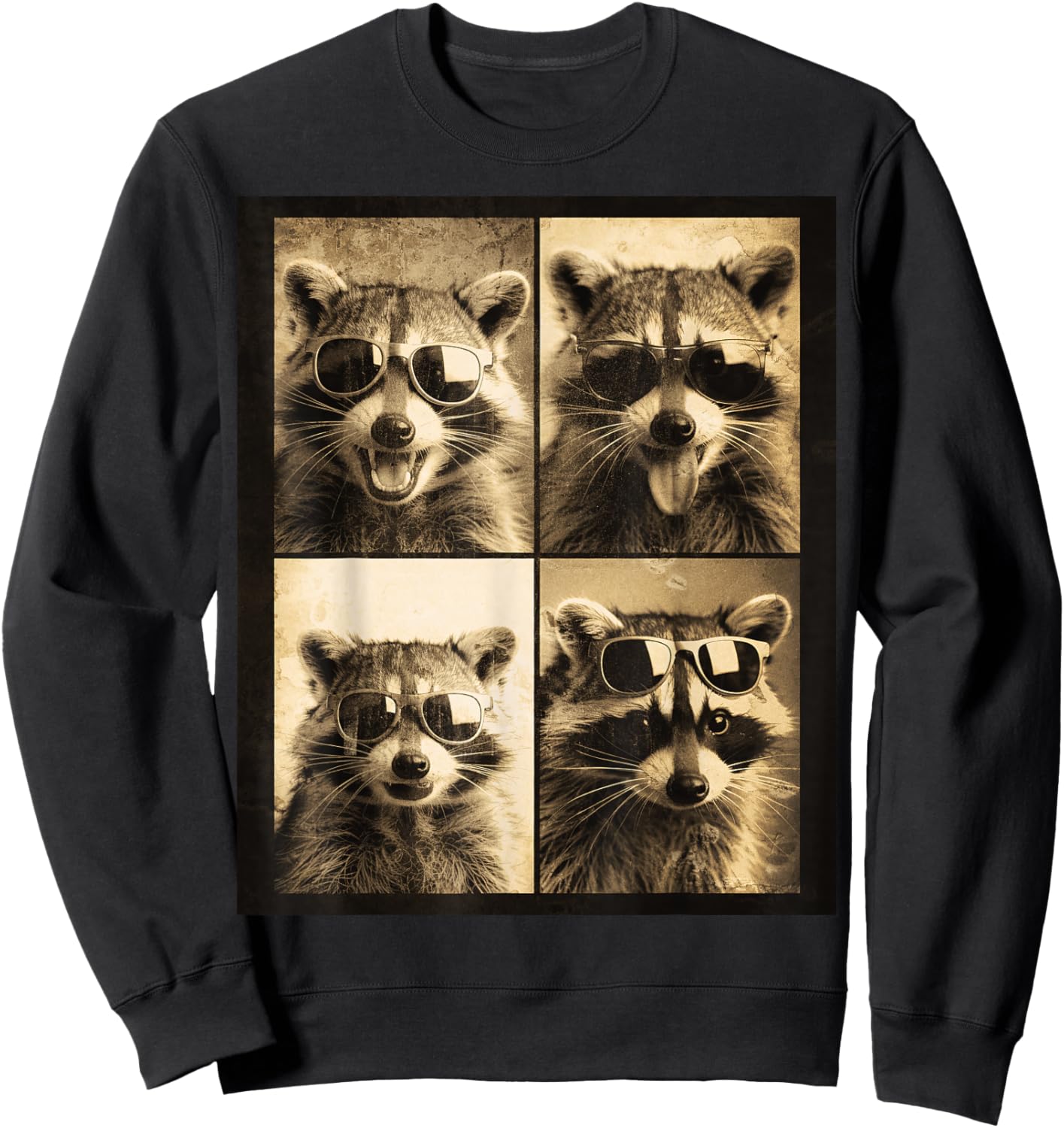 Retro Raccoon Photo Booth Fun Cool Animals Sweatshirt - Sweatshirt | Black