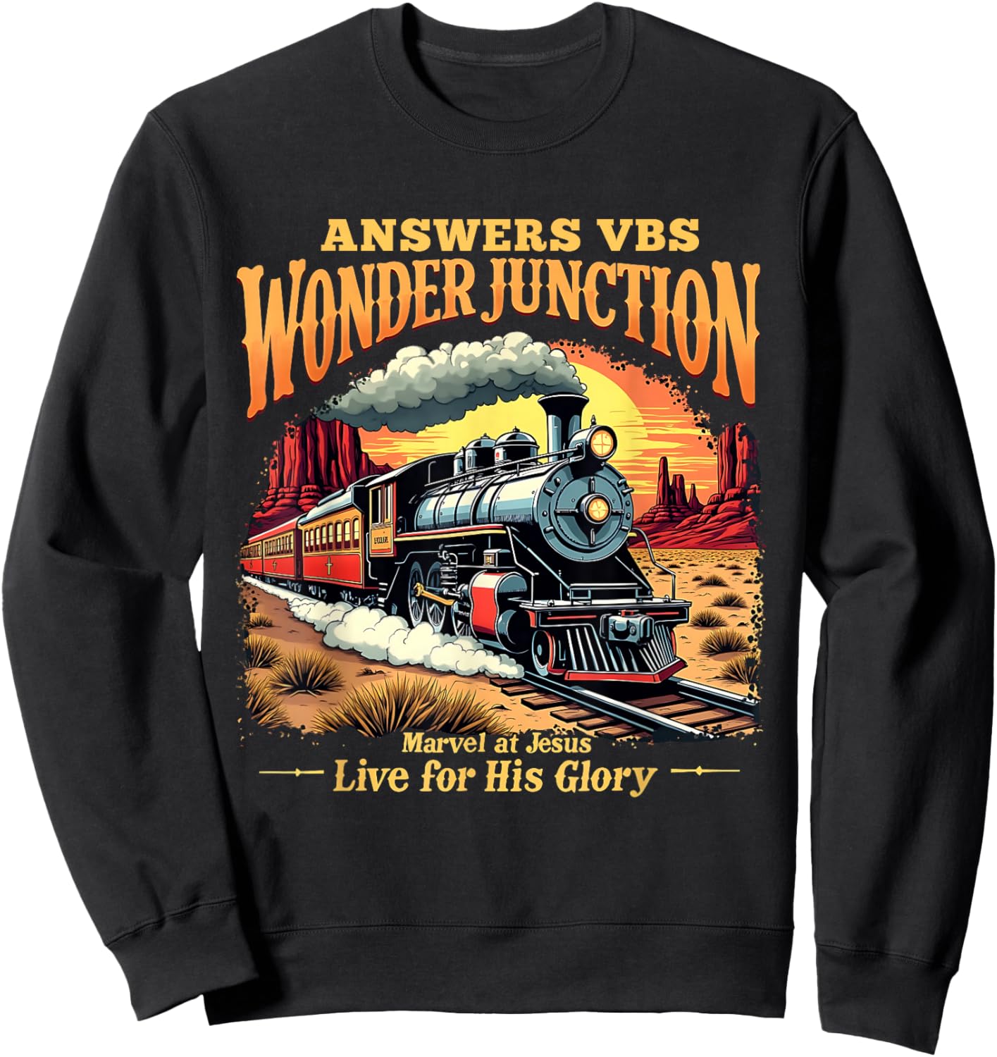 Answers VBS Wonder Junction Christian Train Theme Design Sweatshirt - Sweatshirt | Black