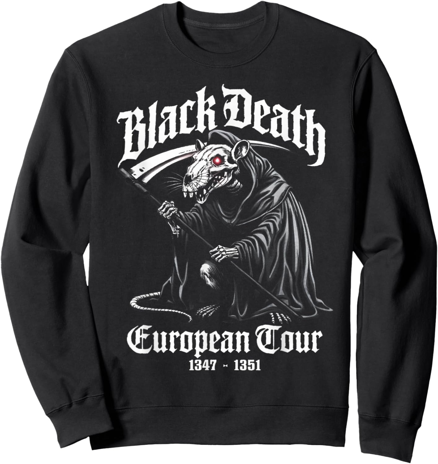 Black Death European Tour, Plague Rat Reaper Skeleton Goth Sweatshirt - Sweatshirt | Black