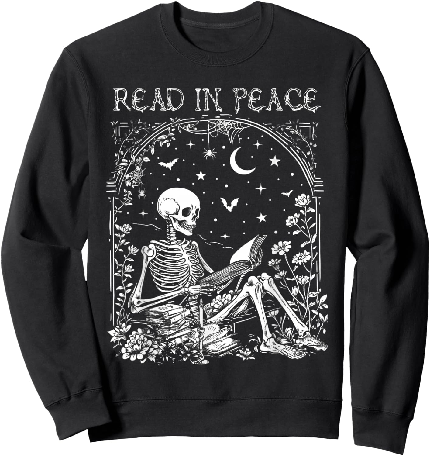 Read In Peace Skeleton Reading Teacher Spooky Halloween Sweatshirt - Sweatshirt | Black