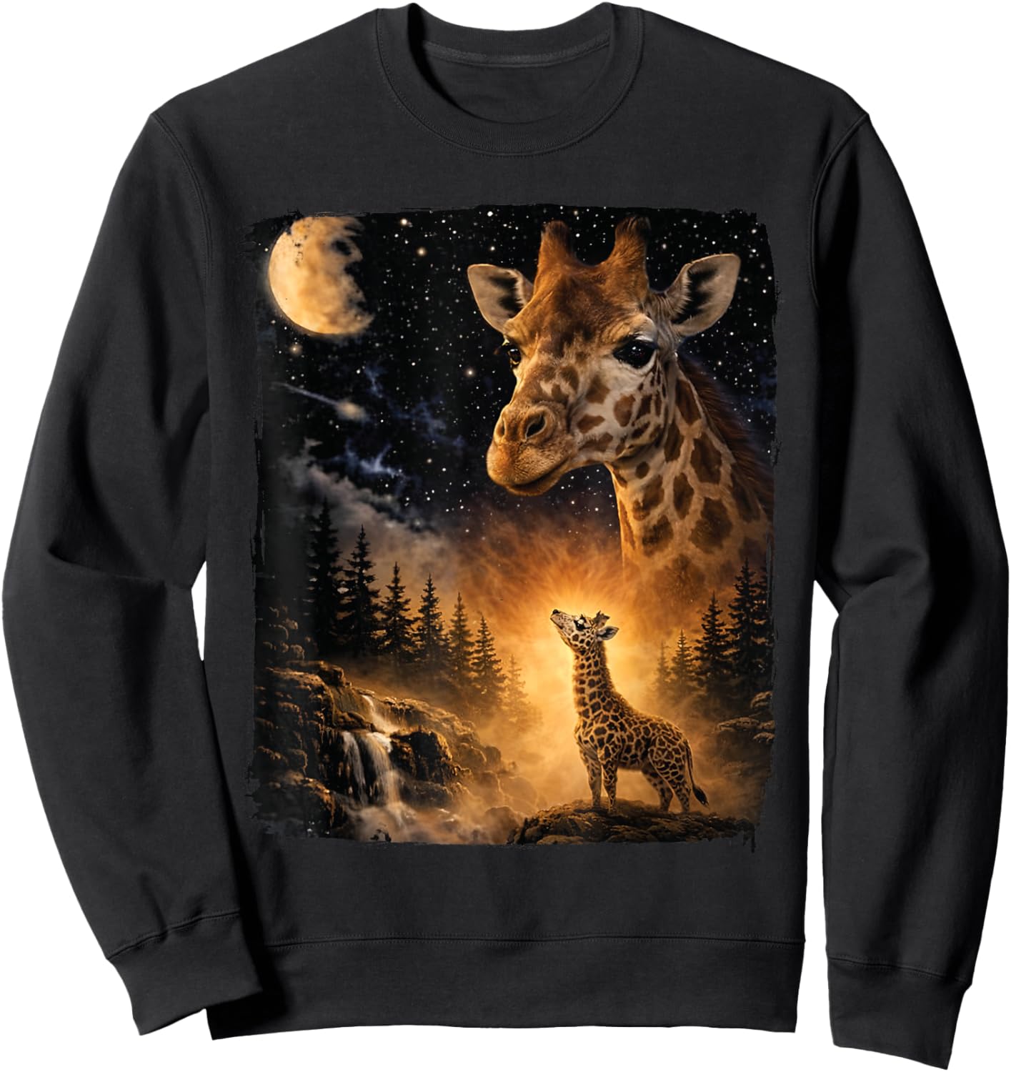 Vintage 90s Giraffe Howling at The Moon Wildlife Animals Sweatshirt - Sweatshirt | Black