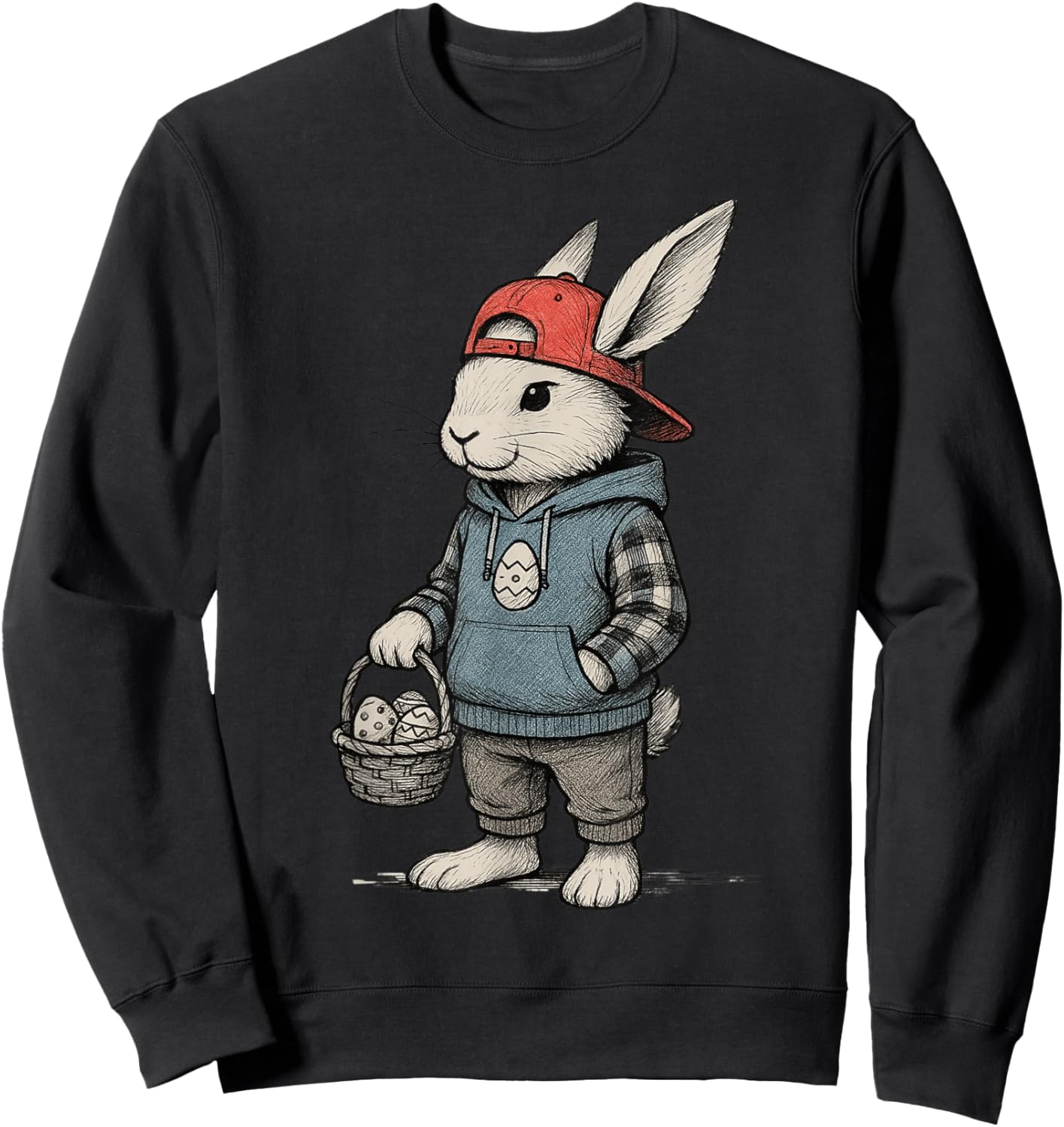 Easter Bunny Boys School Cute Rabbit Basket Toddler Kids Sweatshirt - Sweatshirt | Black