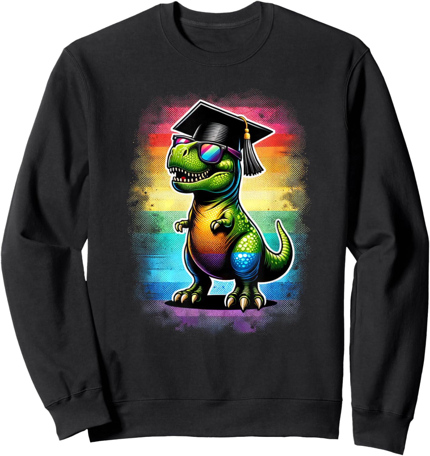 Dinosaur T Rex Wearing Graduation Cap Class Of 2024 Colorful Sweatshirt - Sweatshirt | Black