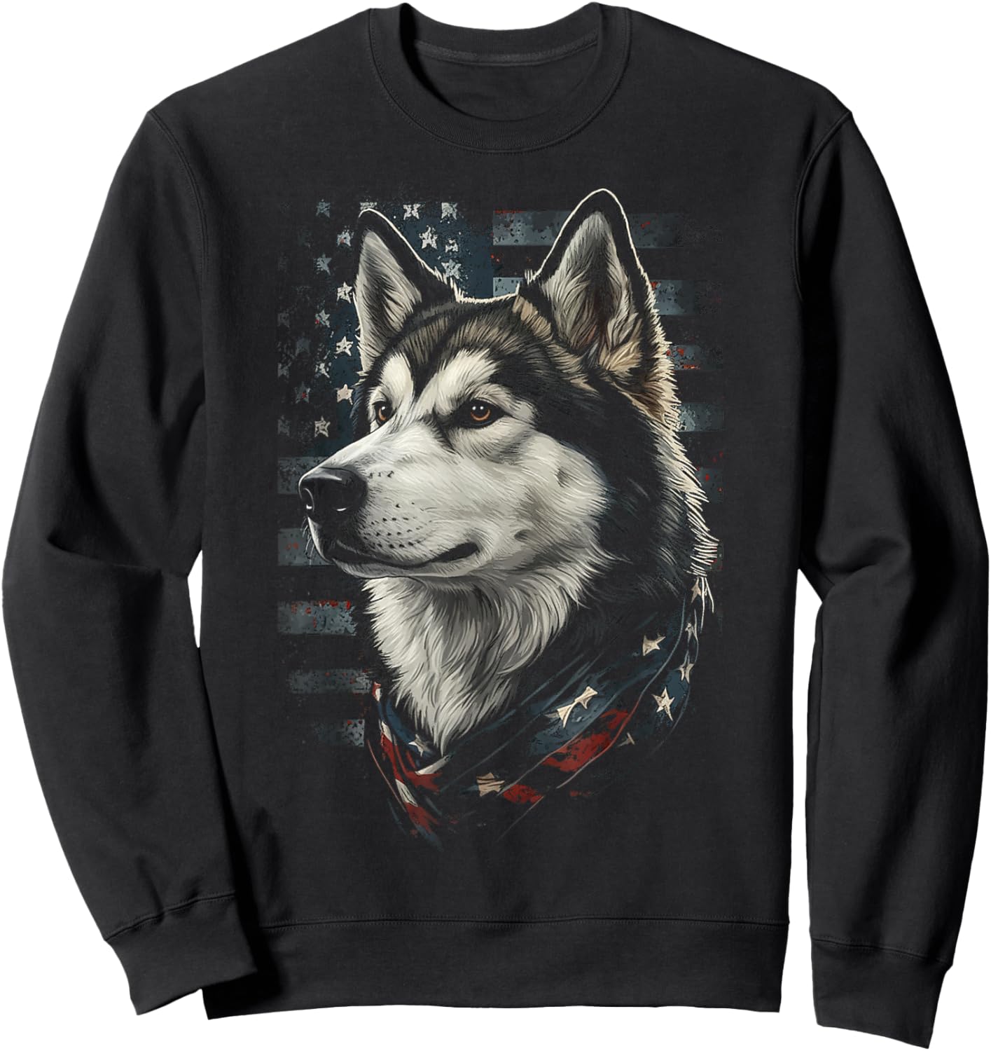 Alaskan Malamute Dog American Flag Patriotic Vintage USA Sweatshirt - Sweatshirt | Black