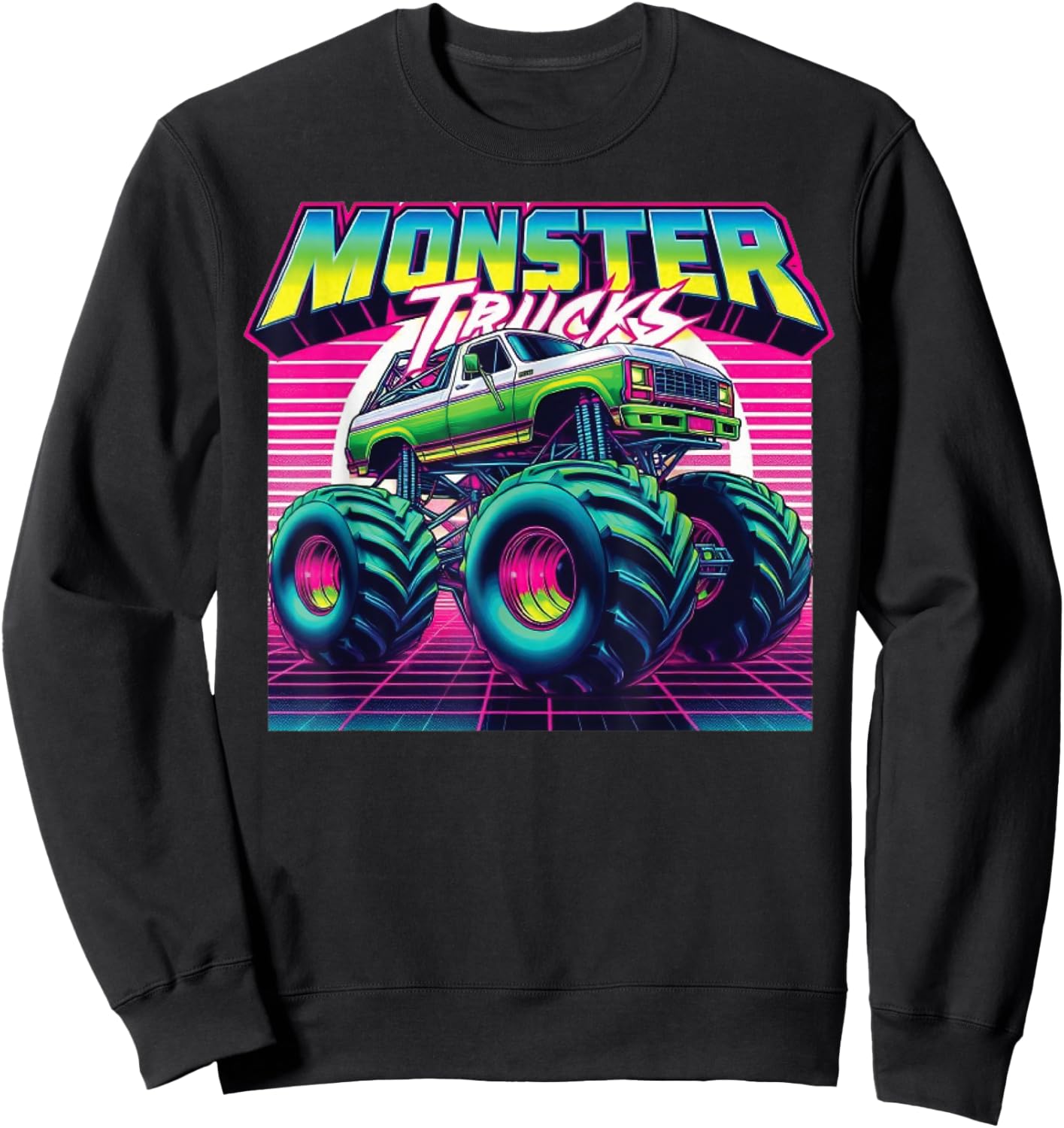 Monster Truck Birthday Party Retro Monster Trucks Sweatshirt - Sweatshirt | Black