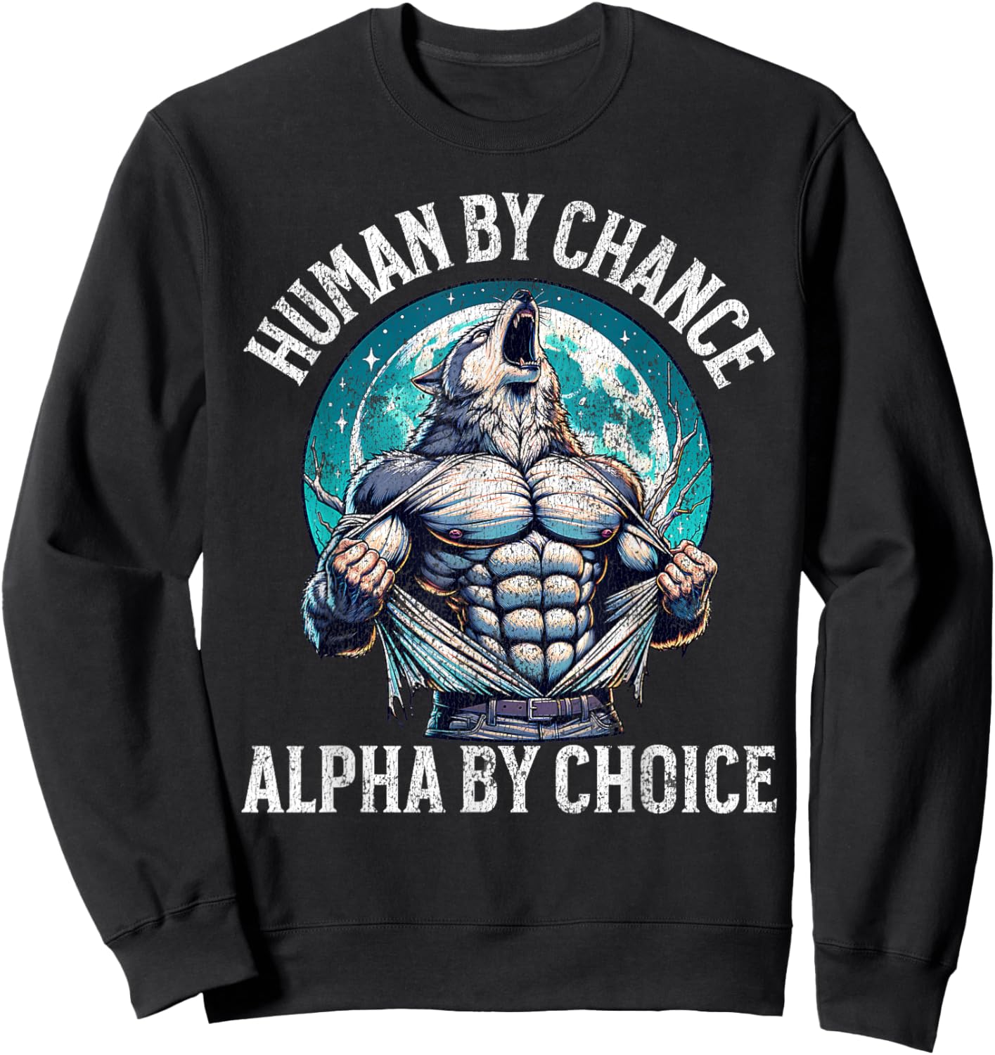 Human By Chance Alpha By Choice Alpha Wolf Meme Funny Sigma Sweatshirt - Sweatshirt | Black