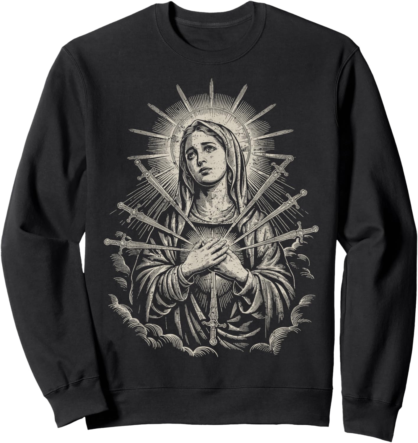 Virgin Mary Vintage Christian Our Lady of Sorrows Swords Sweatshirt - Sweatshirt | Black