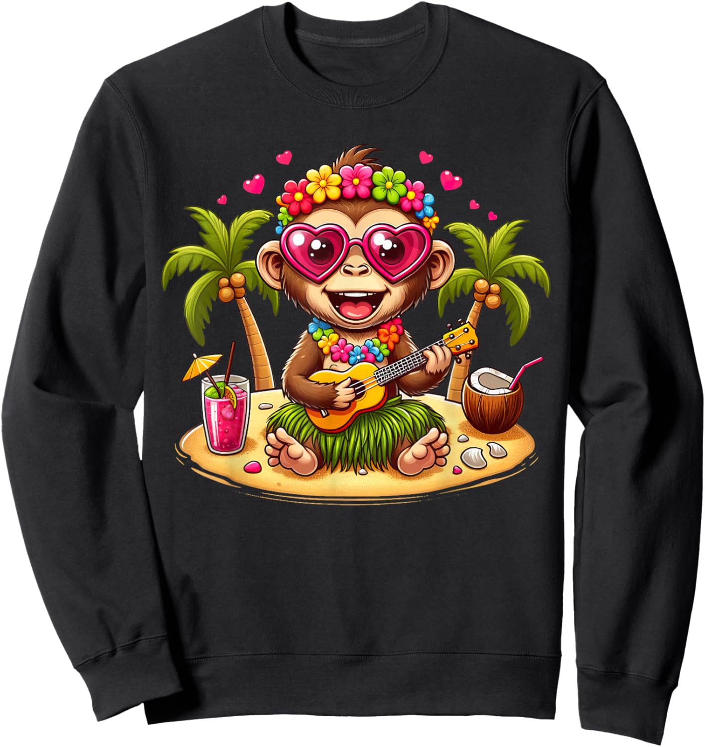 Funny Monkey Hawaiian Costume Kids Summer Vacation Monkey Sweatshirt - Sweatshirt | Black