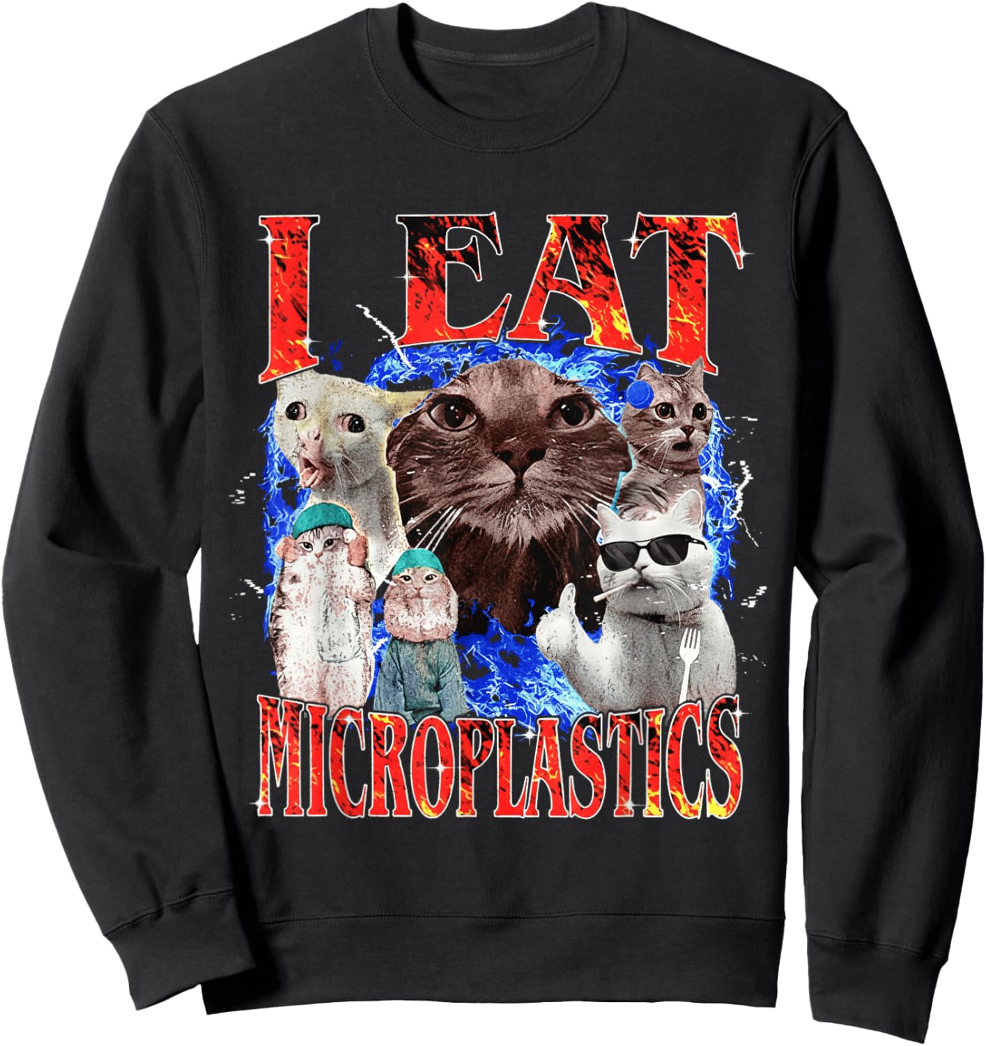 I Eat Microplastics Cat Japanese Funny Cute Meme Sweatshirt - Sweatshirt | Black