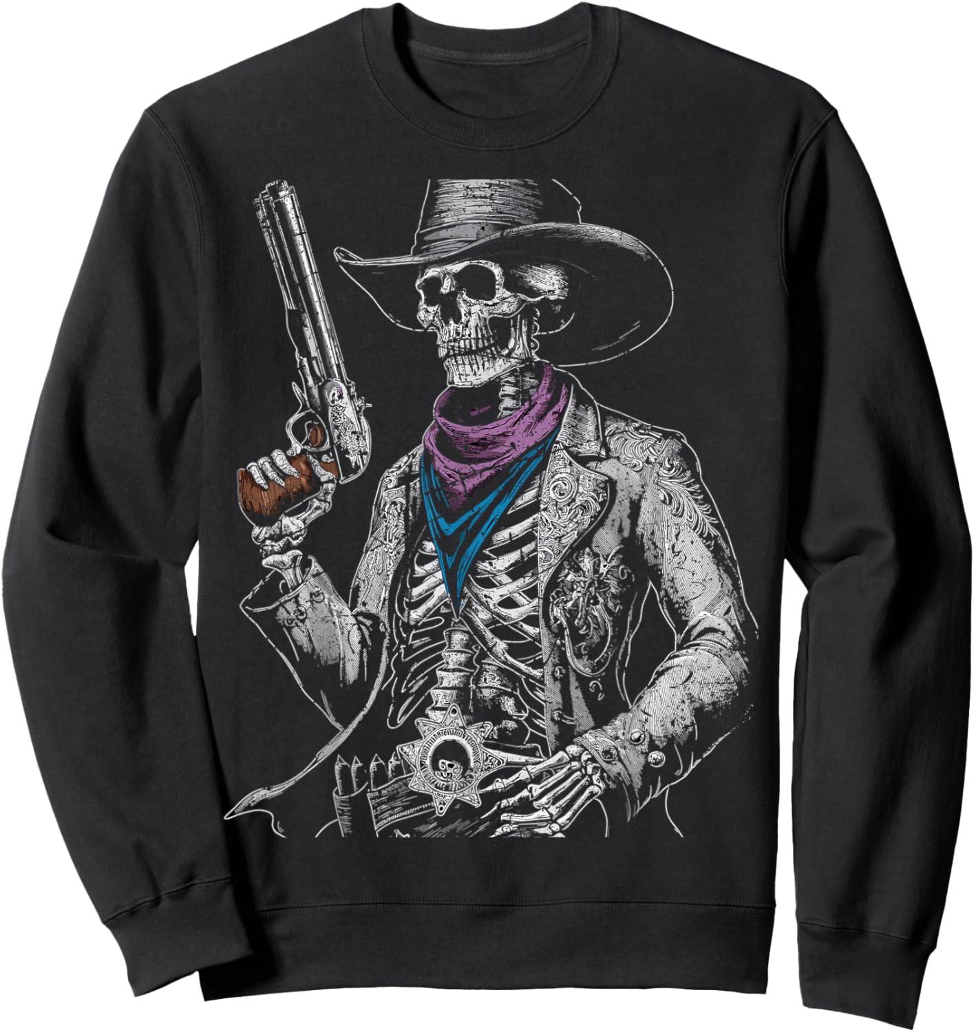 Outlaw Wild West Skeleton Cowboy Gunslinger Sweatshirt - Sweatshirt | Black