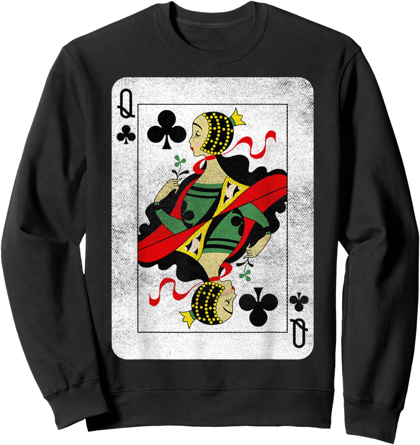 Queen of Clubs Playing Cards Halloween Party Costume Vintage Sweatshirt - Sweatshirt | Black