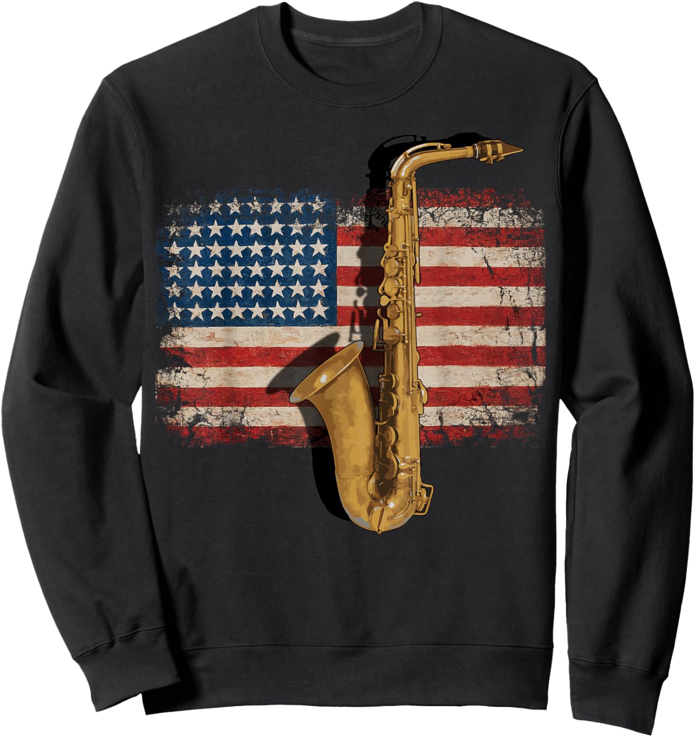 Vintage American Flag Saxophone Funny Sax Music Player Sweatshirt - Sweatshirt | Black