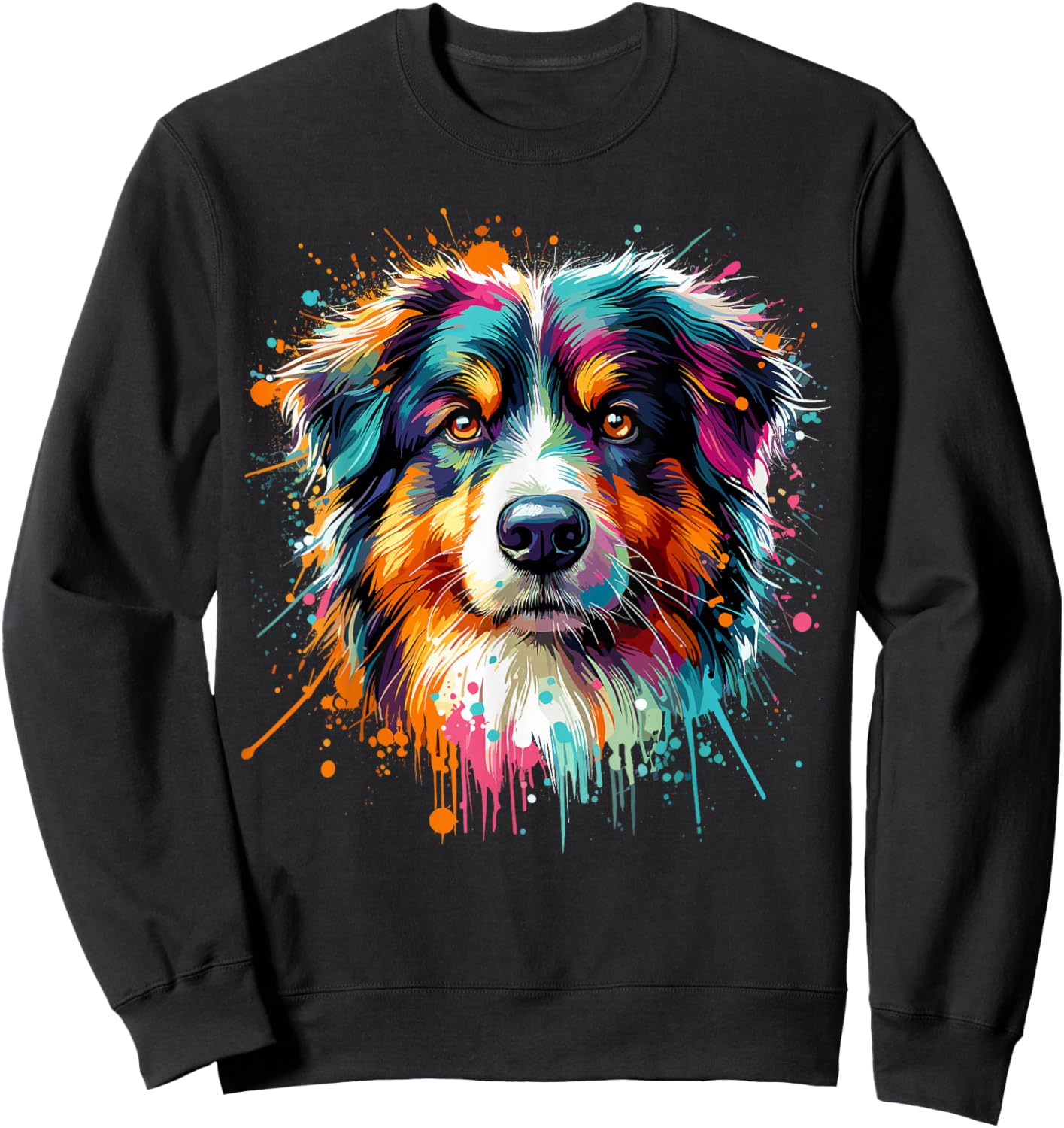 Aussie Splash Art Colorful Australian Shepherd Sweatshirt - Sweatshirt | Black
