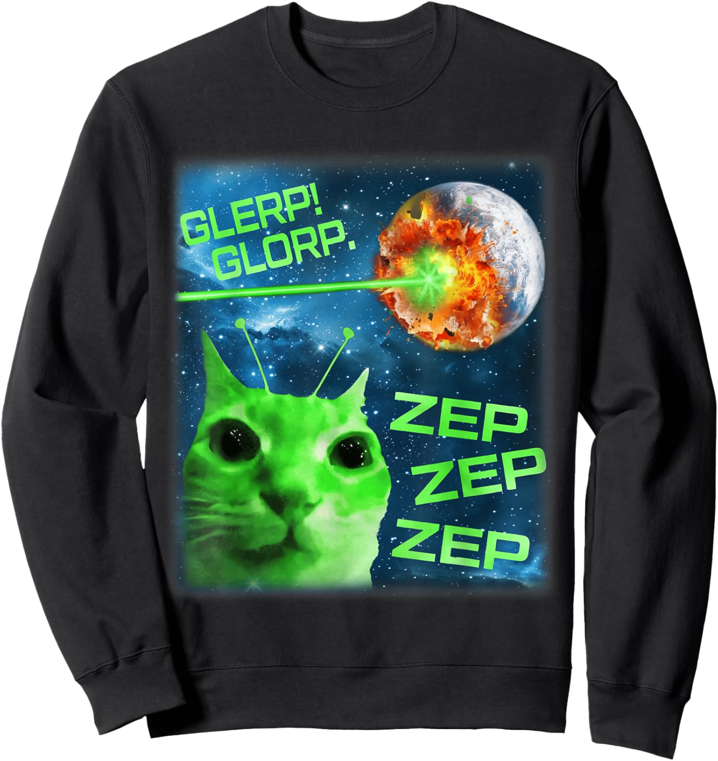 Glerp Glorp Funny Alien Cat Brainrot Meme Sweatshirt - Sweatshirt | Black