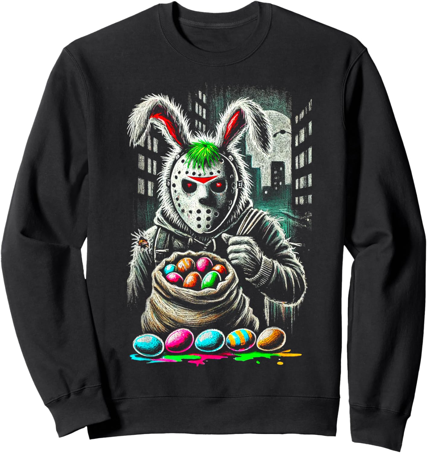 Sinister Easter Bunny Horror-Inspired Creepy Egg Hunter Sweatshirt - Sweatshirt | Black