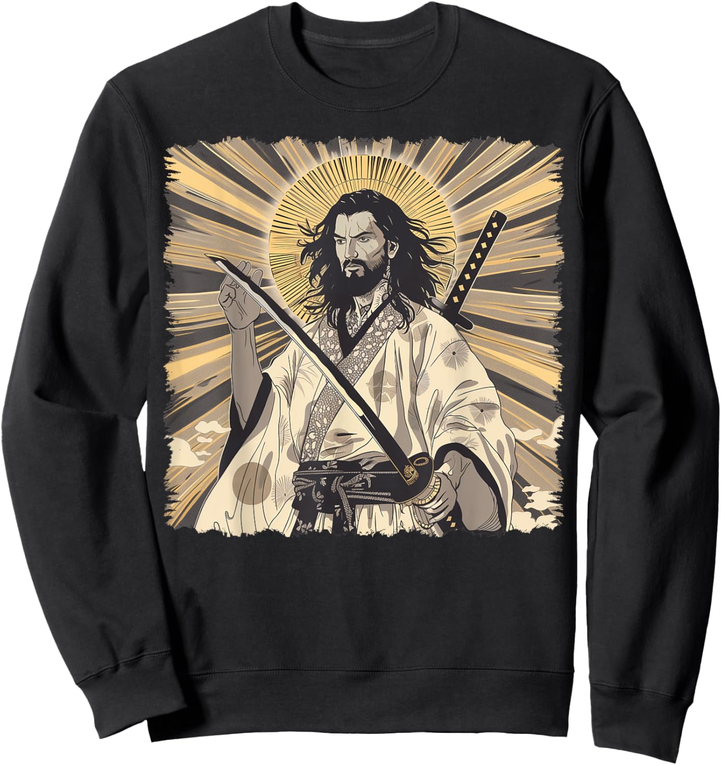 Jesus Christian Religious Japanese Art Samurai Sweatshirt - Sweatshirt | Black