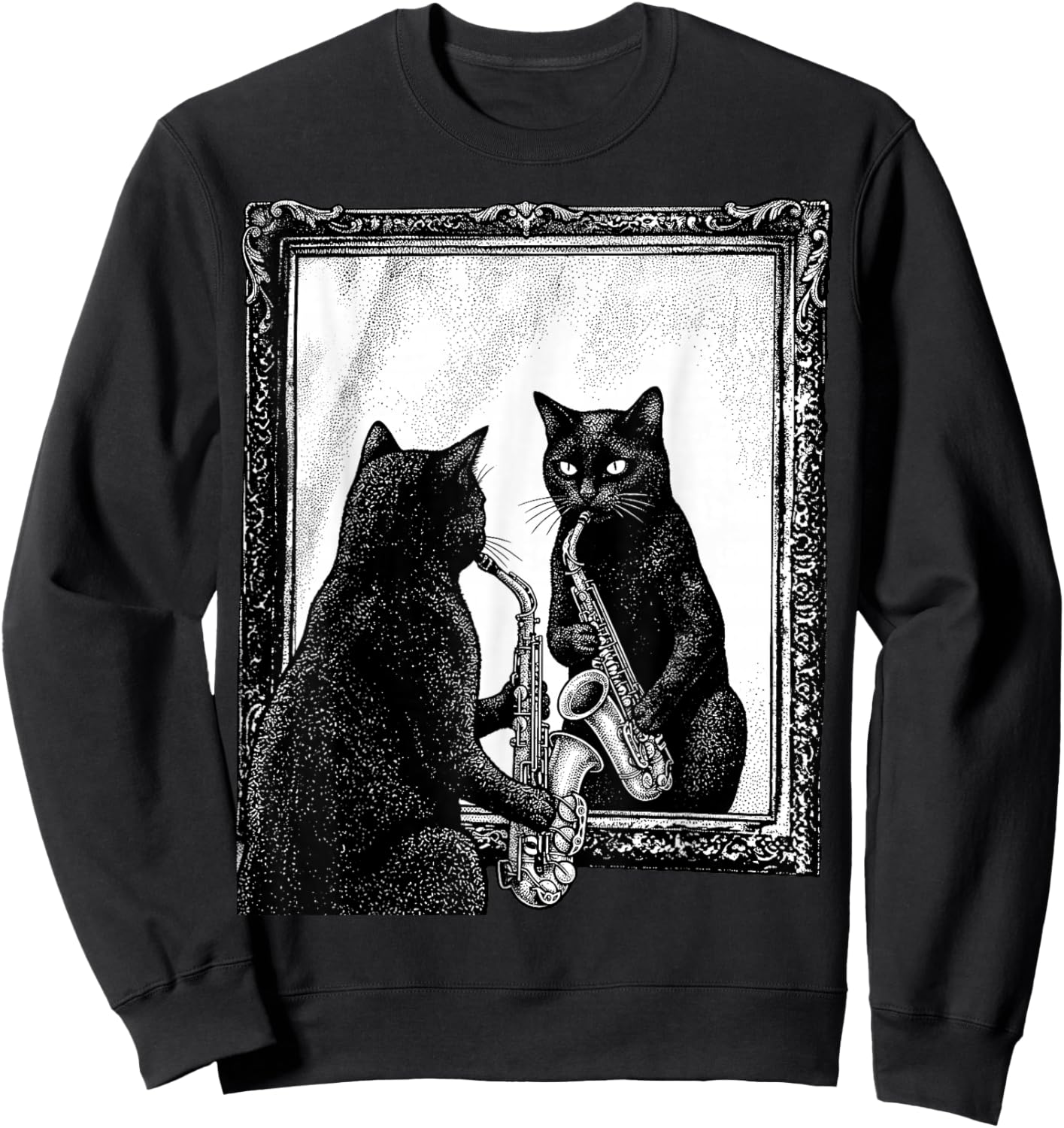 Cat Playing Saxophone Music Saxophonist Funny Musician Lover Sweatshirt - Sweatshirt | Black