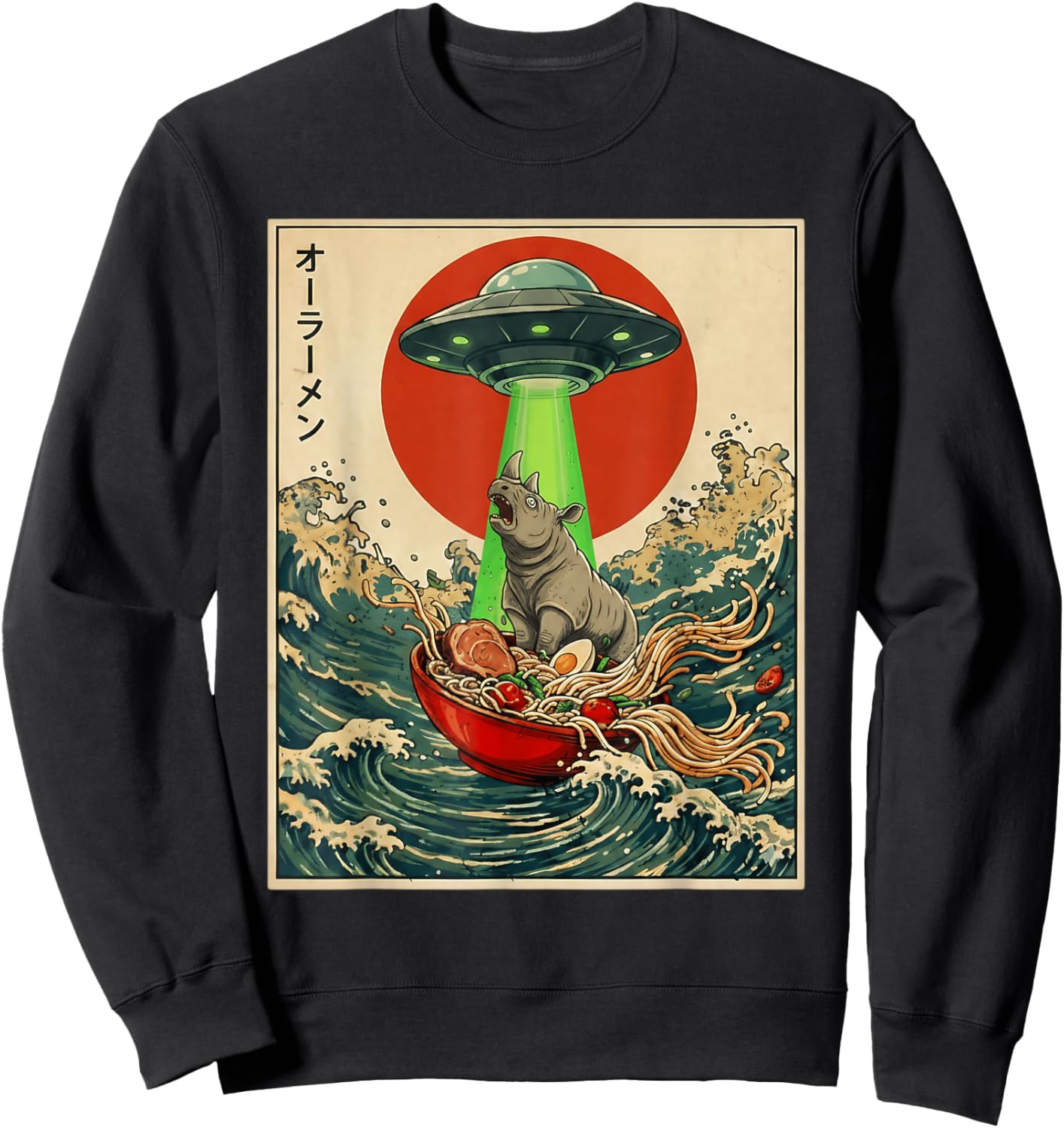 Rhino Ramen Abduction Anime Japanese Fun , Women, Kids Sweatshirt - Sweatshirt | Black