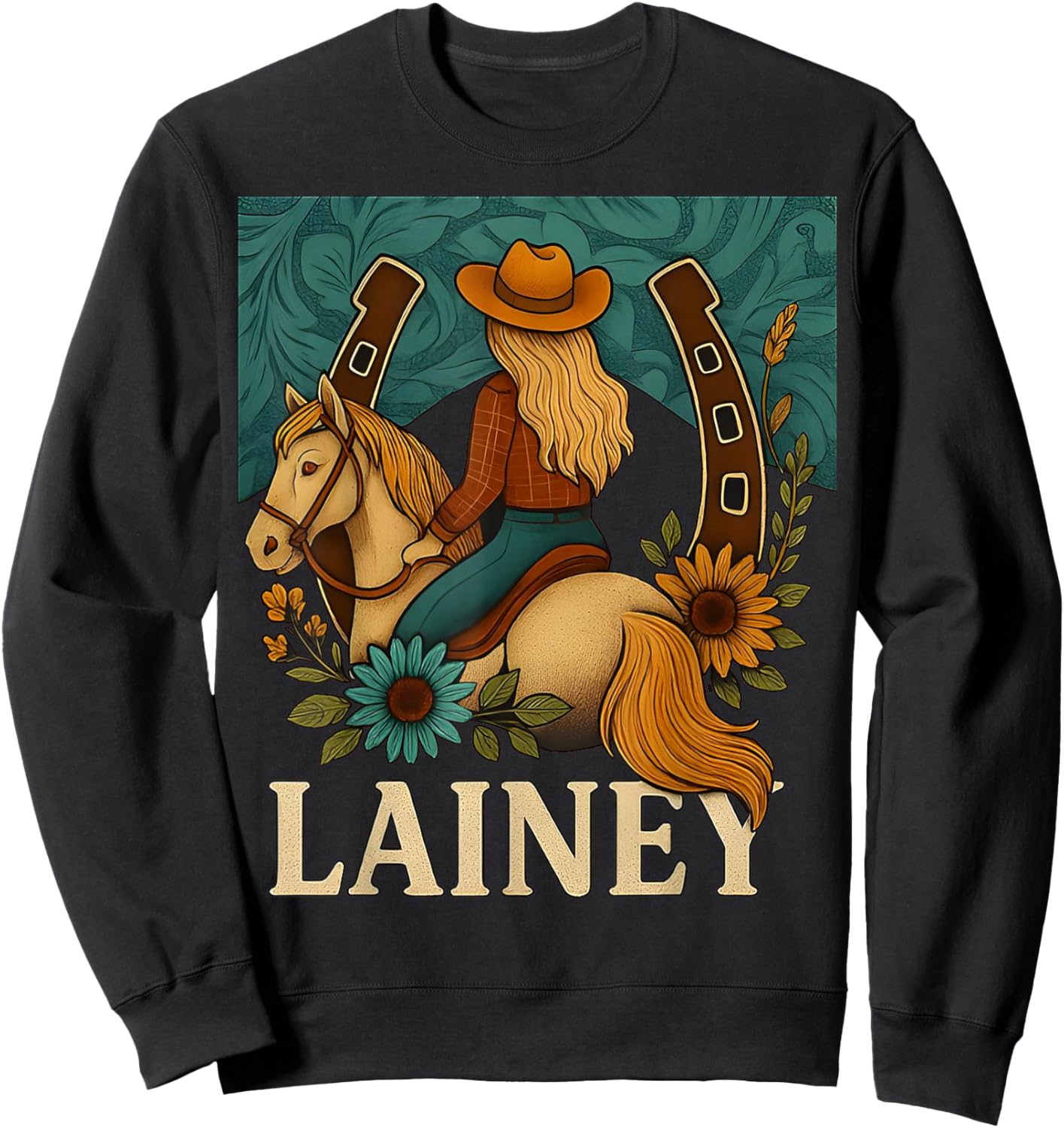 Lainey Vintage Western Cowgirl Gift Women Kid Girl Sweatshirt - Sweatshirt | Black