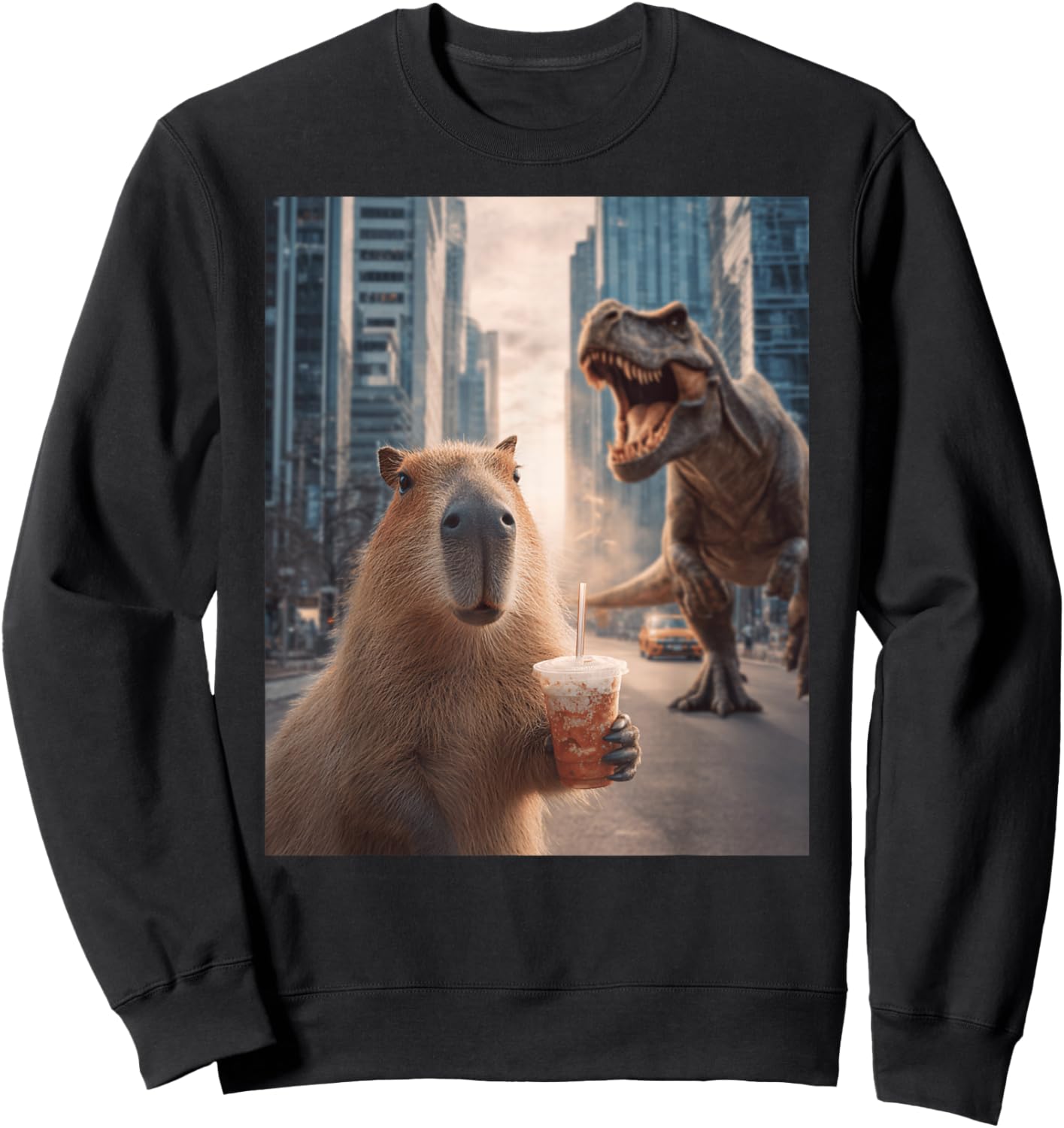 Funny T-Rex Capybara Dinosaur Sweatshirt - Sweatshirt | Black