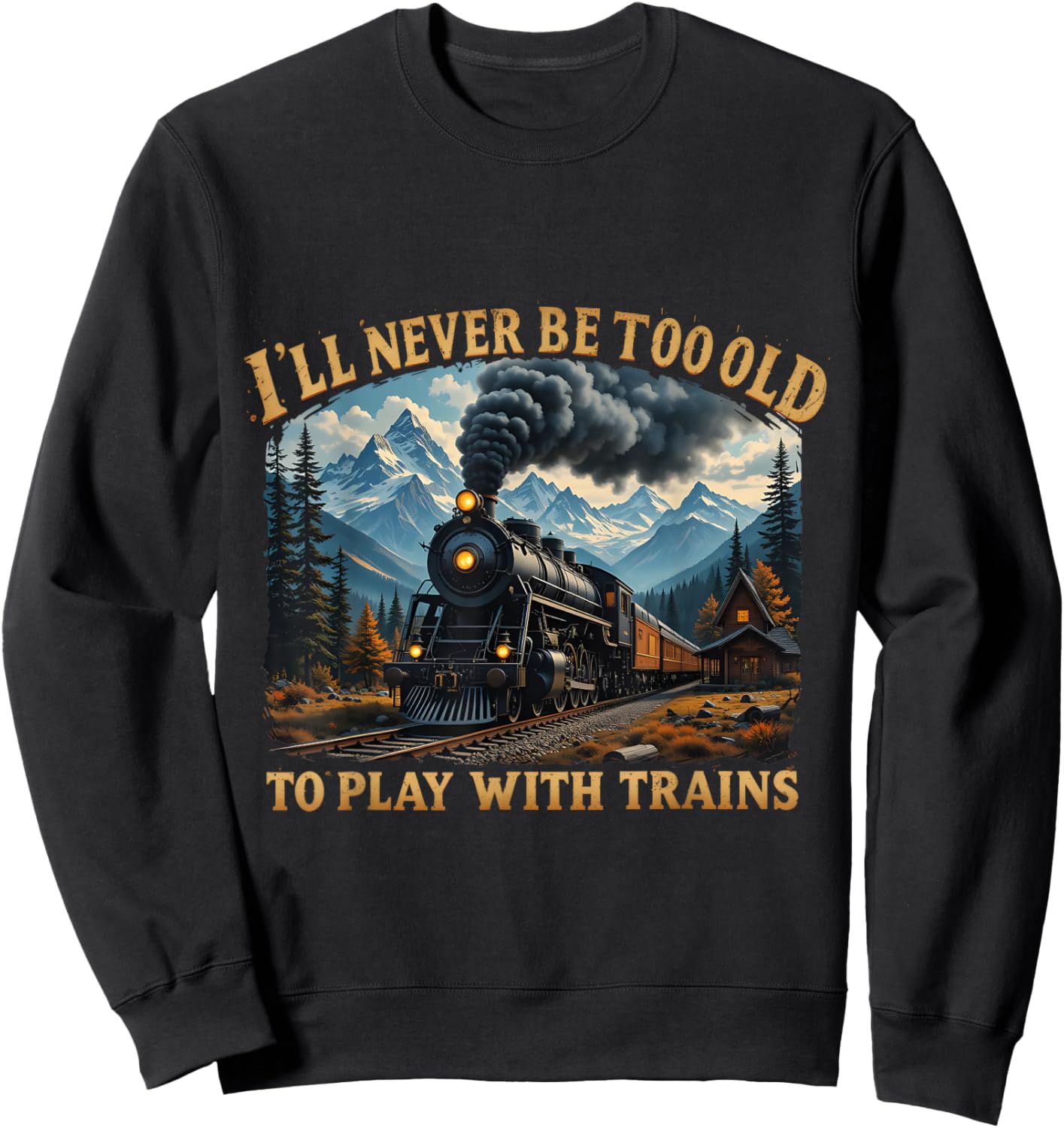 Retro I'll Never Be Too Old To Play With Train Lovers Sweatshirt - Sweatshirt | Black